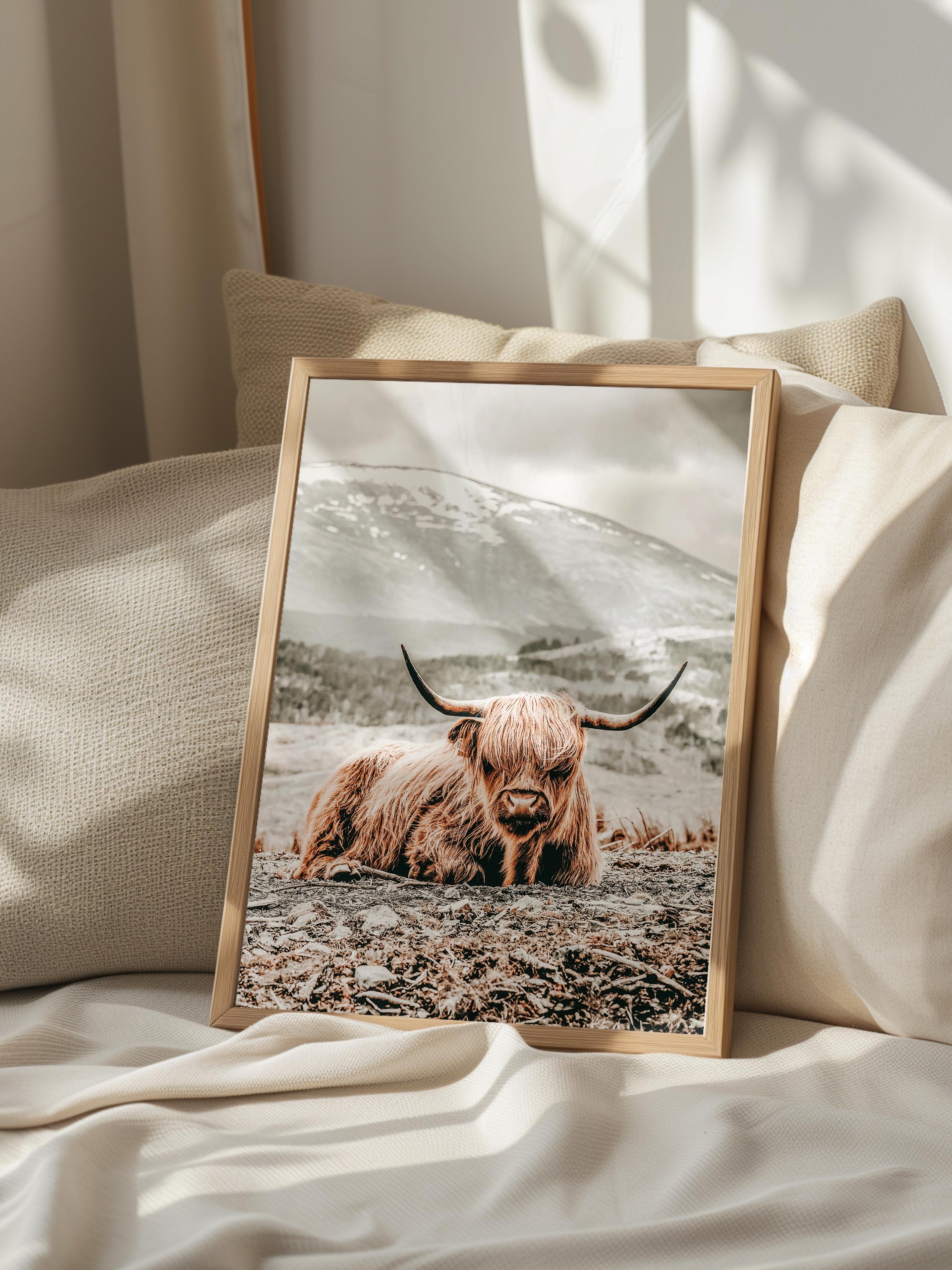 Rustic Çerçevesiz Poster, İskandinav Kahverengi Poster, NO:408 İnek Fotoğraf