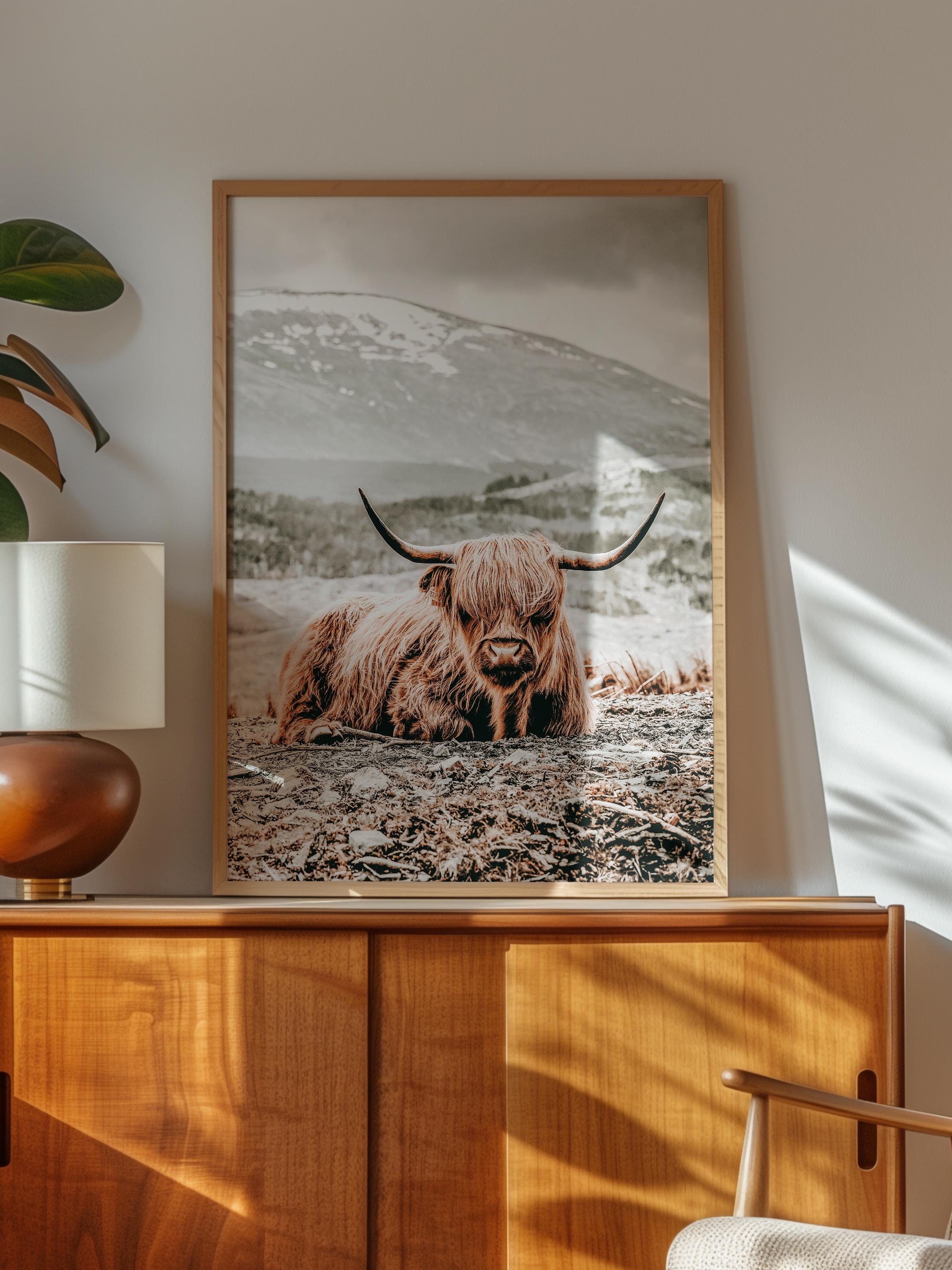 Rustic Çerçevesiz Poster, İskandinav Kahverengi Poster, NO:408 İnek Fotoğraf