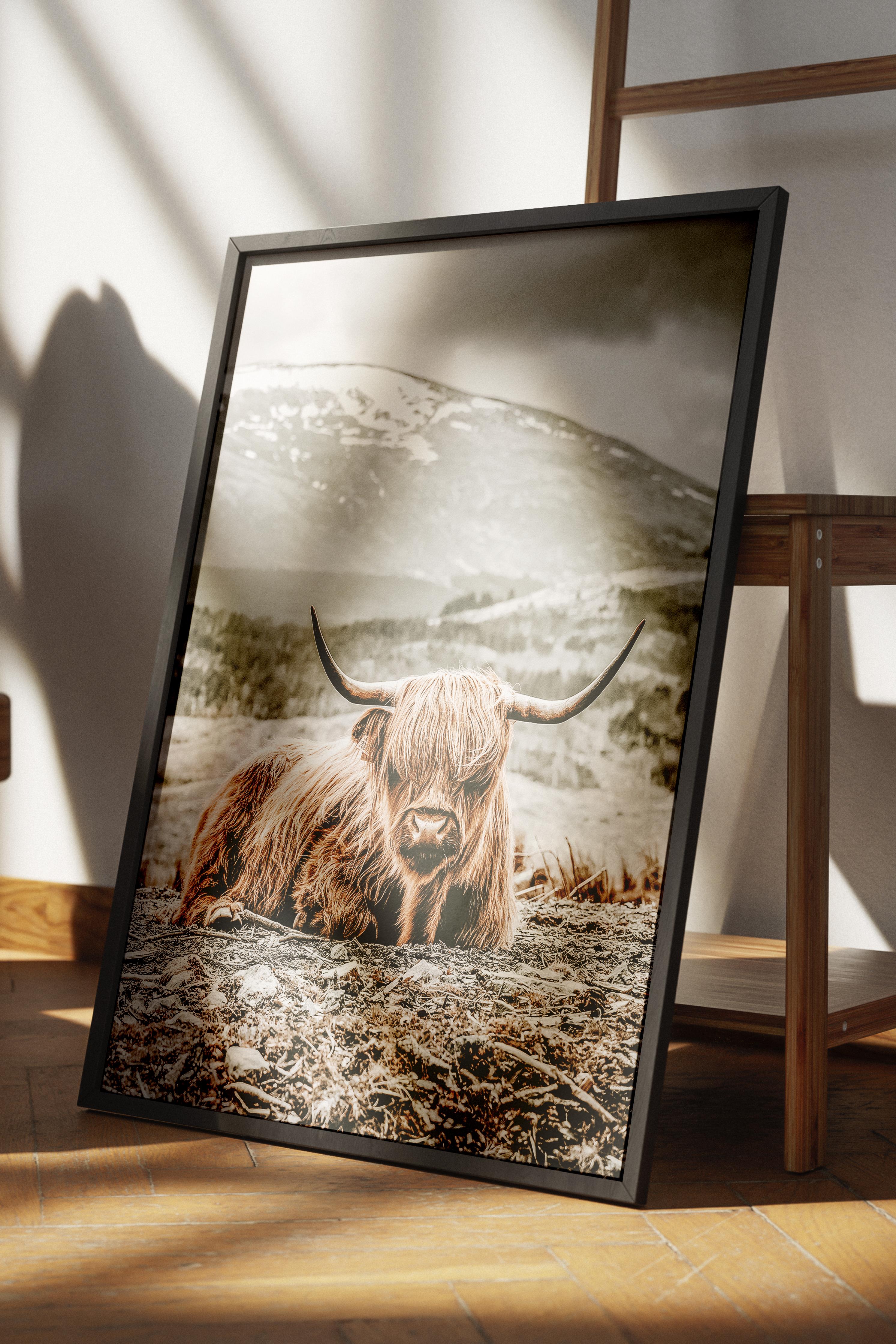 Rustic Çerçevesiz Poster, İskandinav Kahverengi Poster, NO:408 İnek Fotoğraf