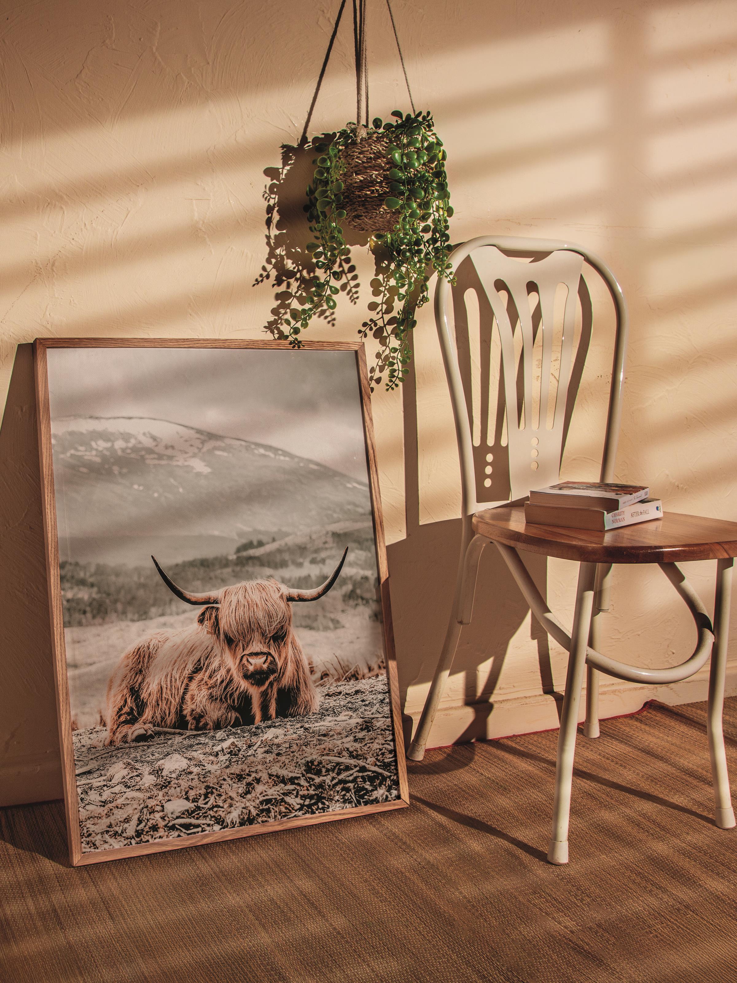 Rustic Çerçevesiz Poster, İskandinav Kahverengi Poster, NO:408 İnek Fotoğraf