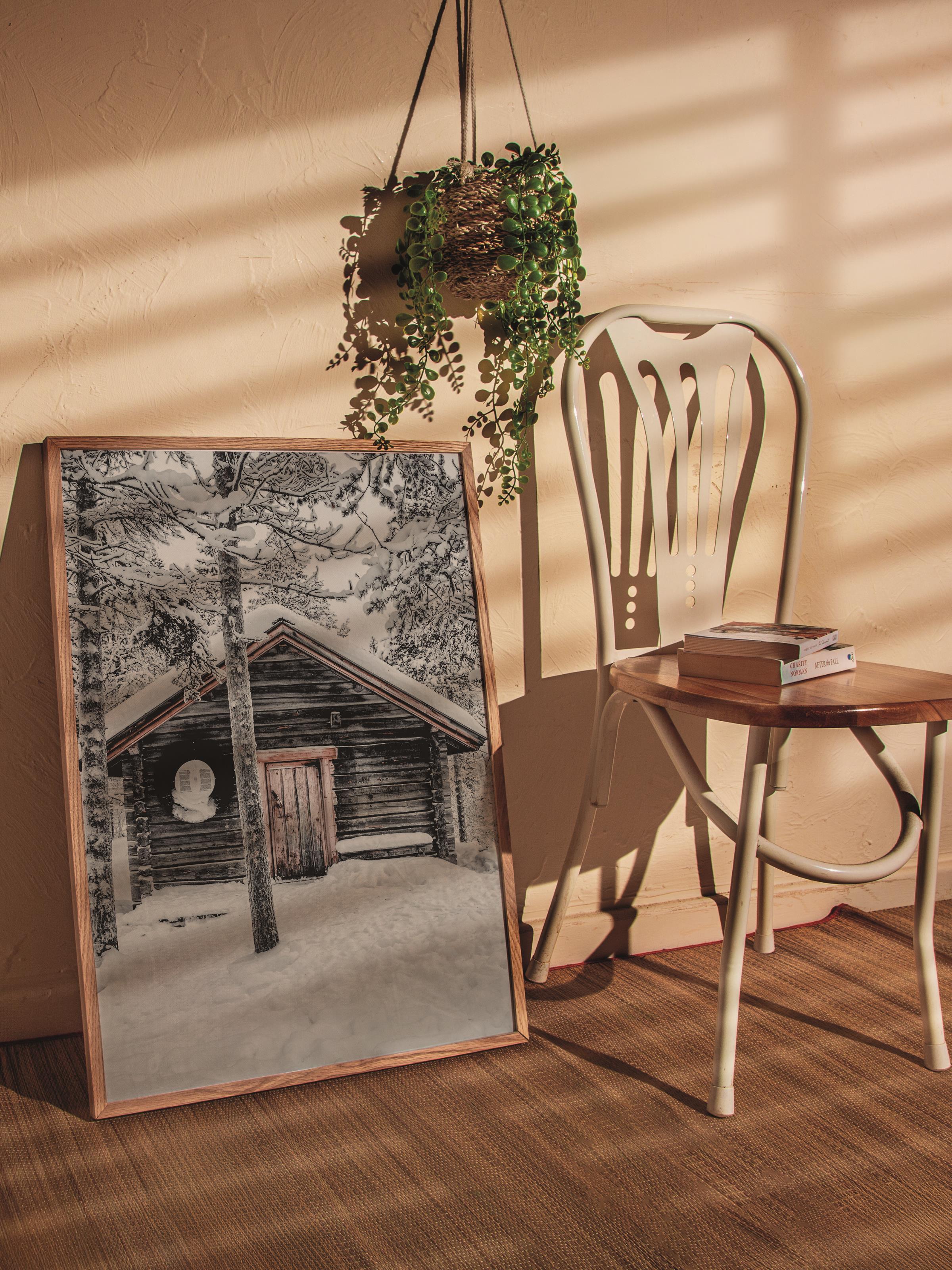 Rustic Çerçevesiz Poster, İskandinav Kahverengi Poster, NO:409 Ahşap Ev Fotoğraf