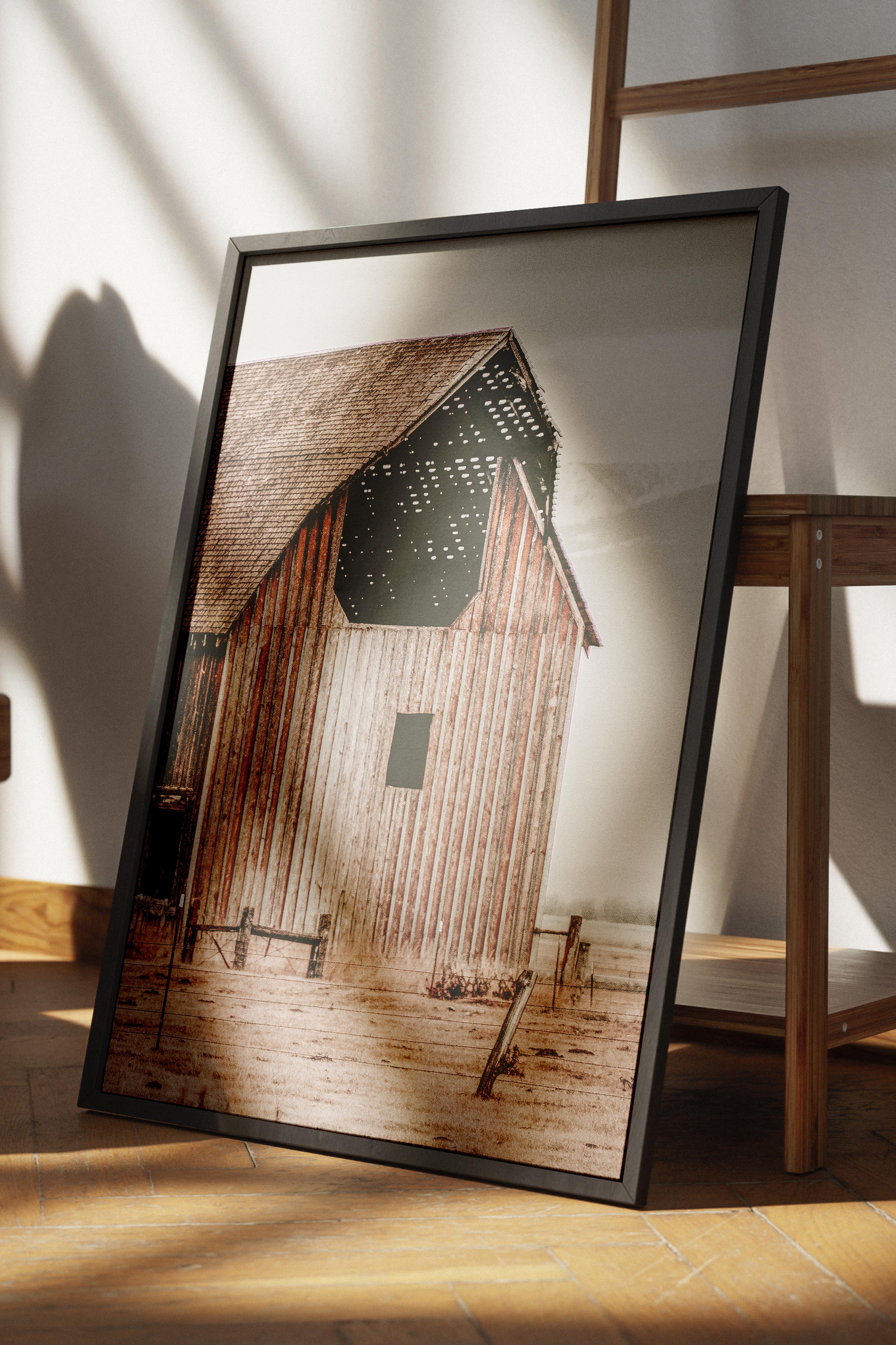 Rustic Çerçevesiz Poster, İskandinav Kahverengi Poster, NO:412 Ahır Fotoğraf