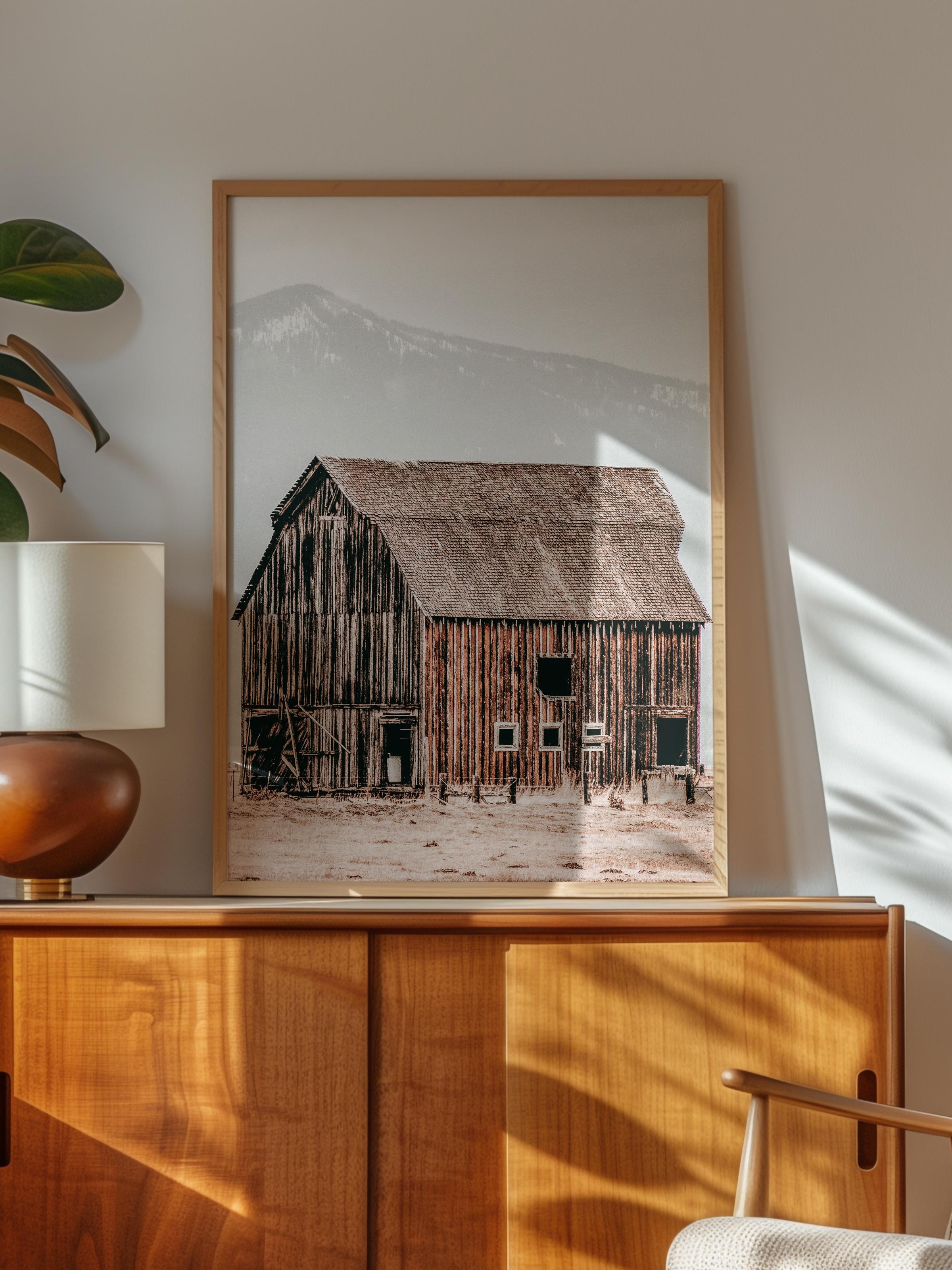 Rustic Çerçevesiz Poster, İskandinav Kahverengi Poster, NO:413 Ahşap Ev Fotoğraf