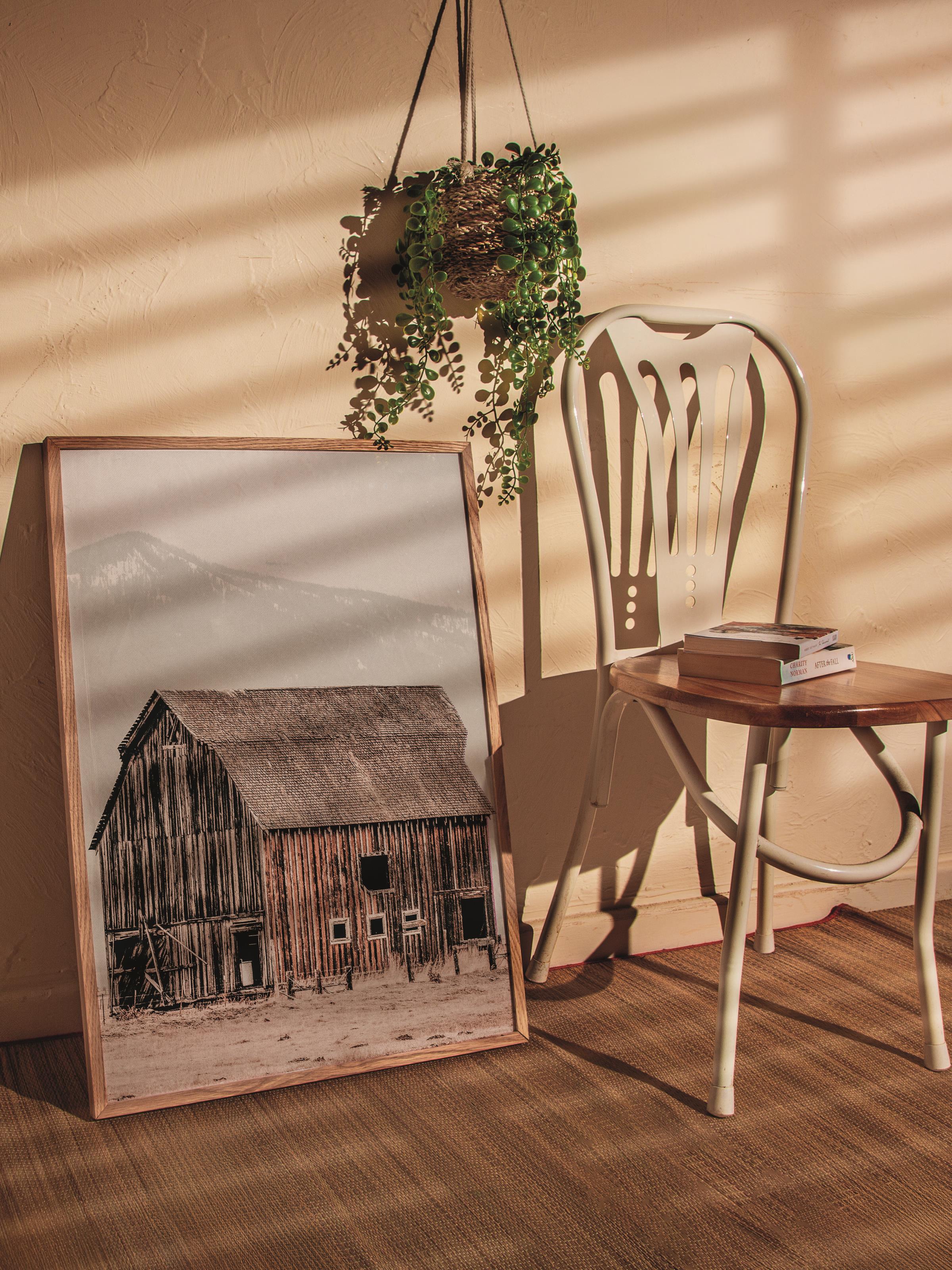 Rustic Çerçevesiz Poster, İskandinav Kahverengi Poster, NO:413 Ahşap Ev Fotoğraf