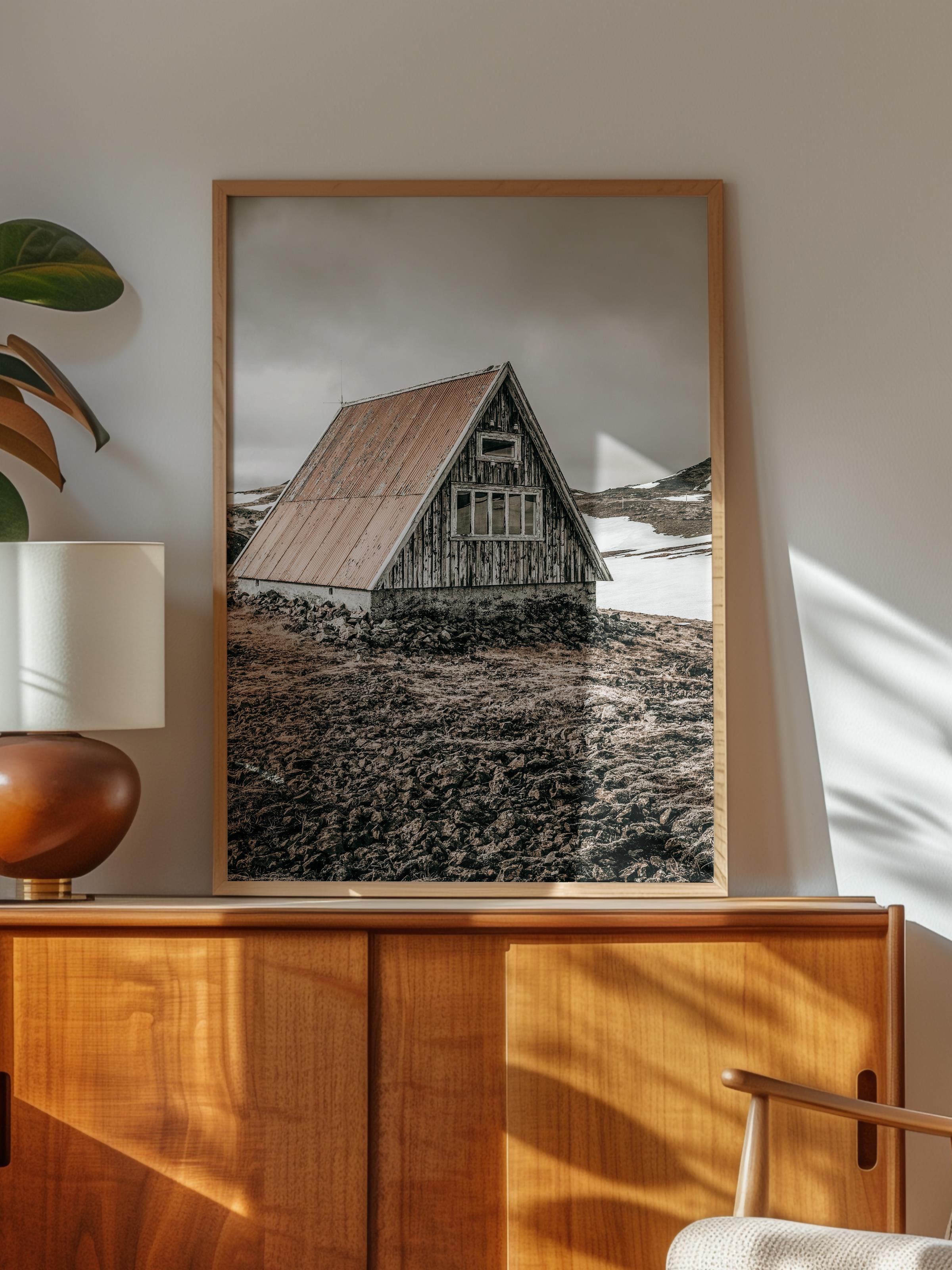 Rustic Çerçevesiz Poster, İskandinav Kahverengi Poster, NO:414 Ahşap Ev Fotoğraf
