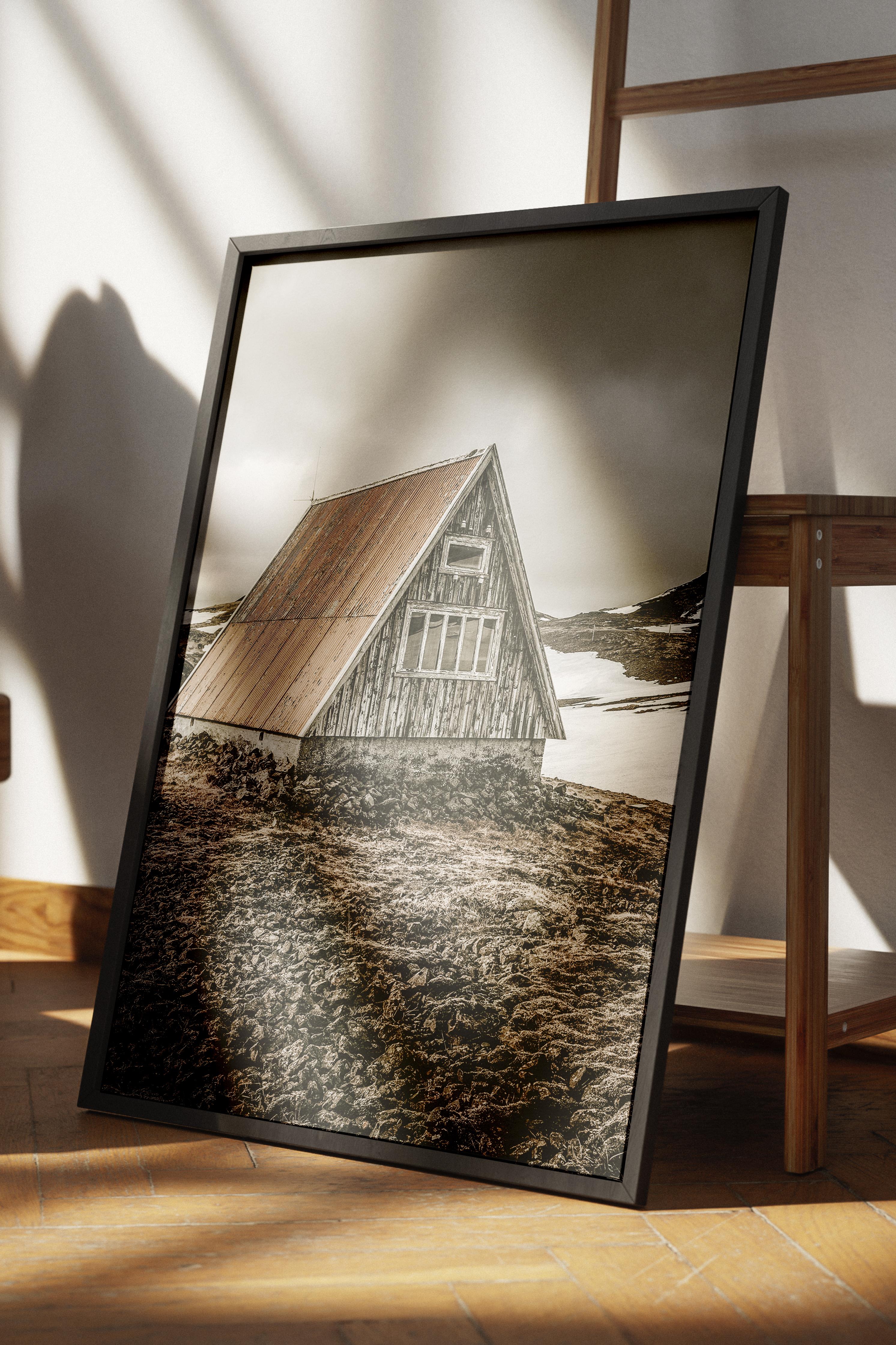Rustic Çerçevesiz Poster, İskandinav Kahverengi Poster, NO:414 Ahşap Ev Fotoğraf