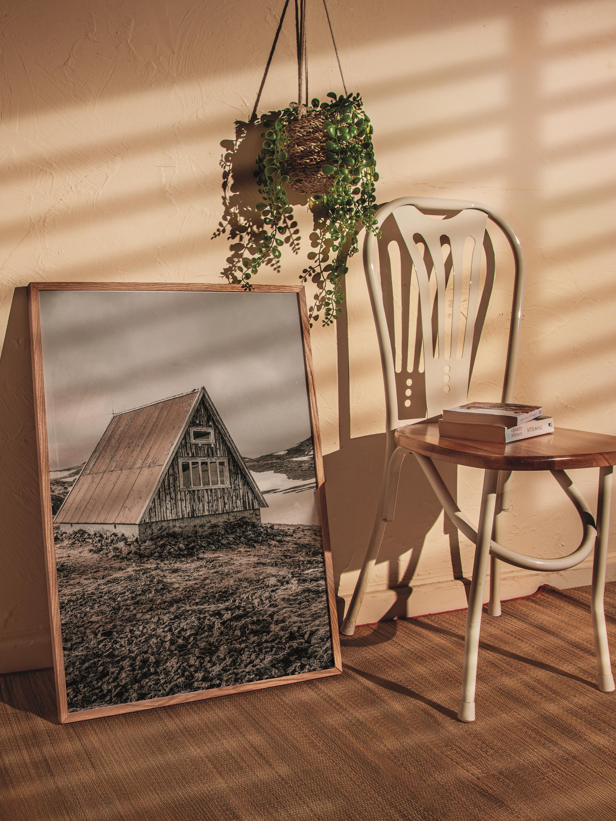 Rustic Çerçevesiz Poster, İskandinav Kahverengi Poster, NO:414 Ahşap Ev Fotoğraf