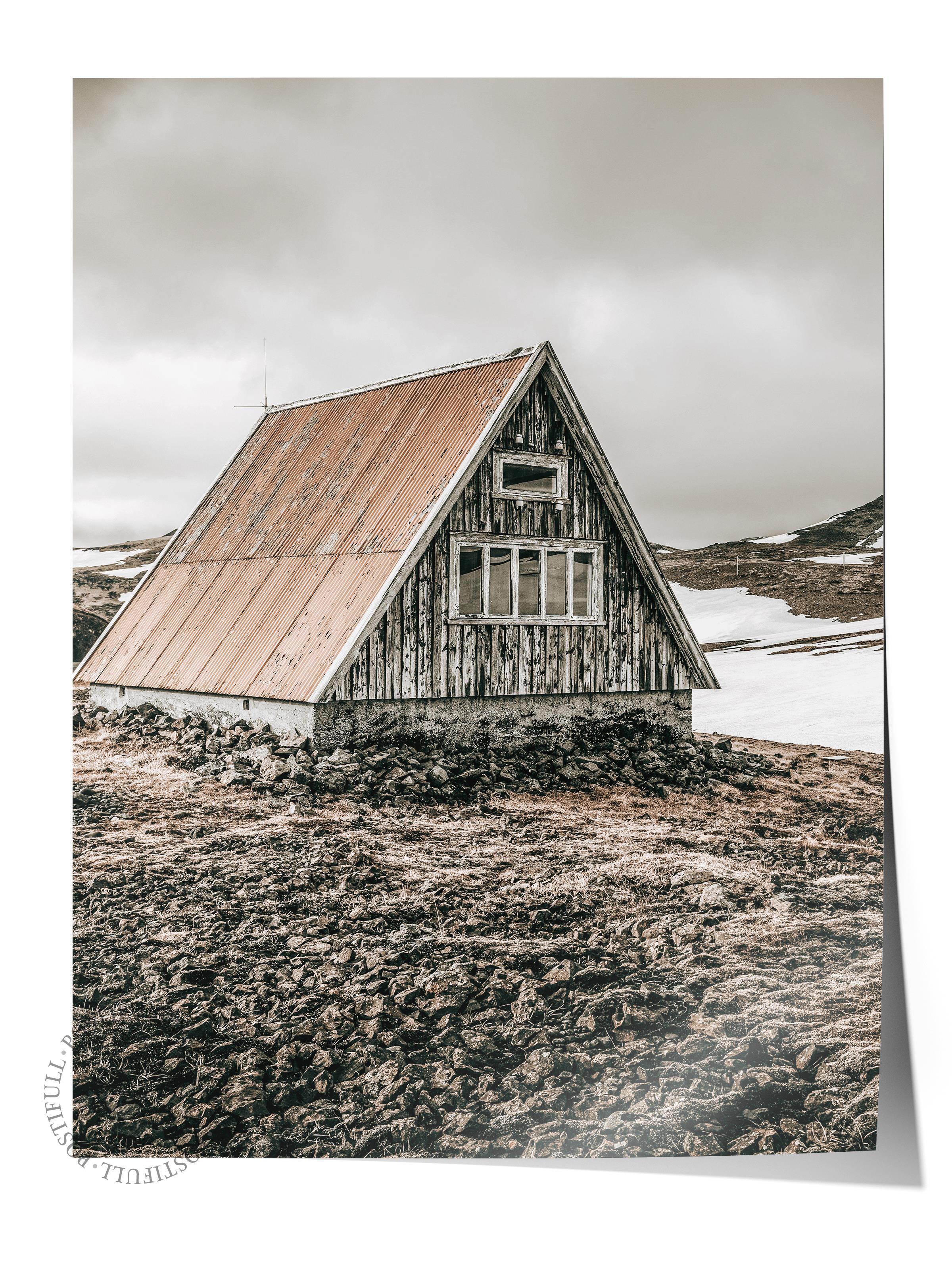 Rustic Çerçevesiz Poster, İskandinav Kahverengi Poster, NO:414 Ahşap Ev Fotoğraf
