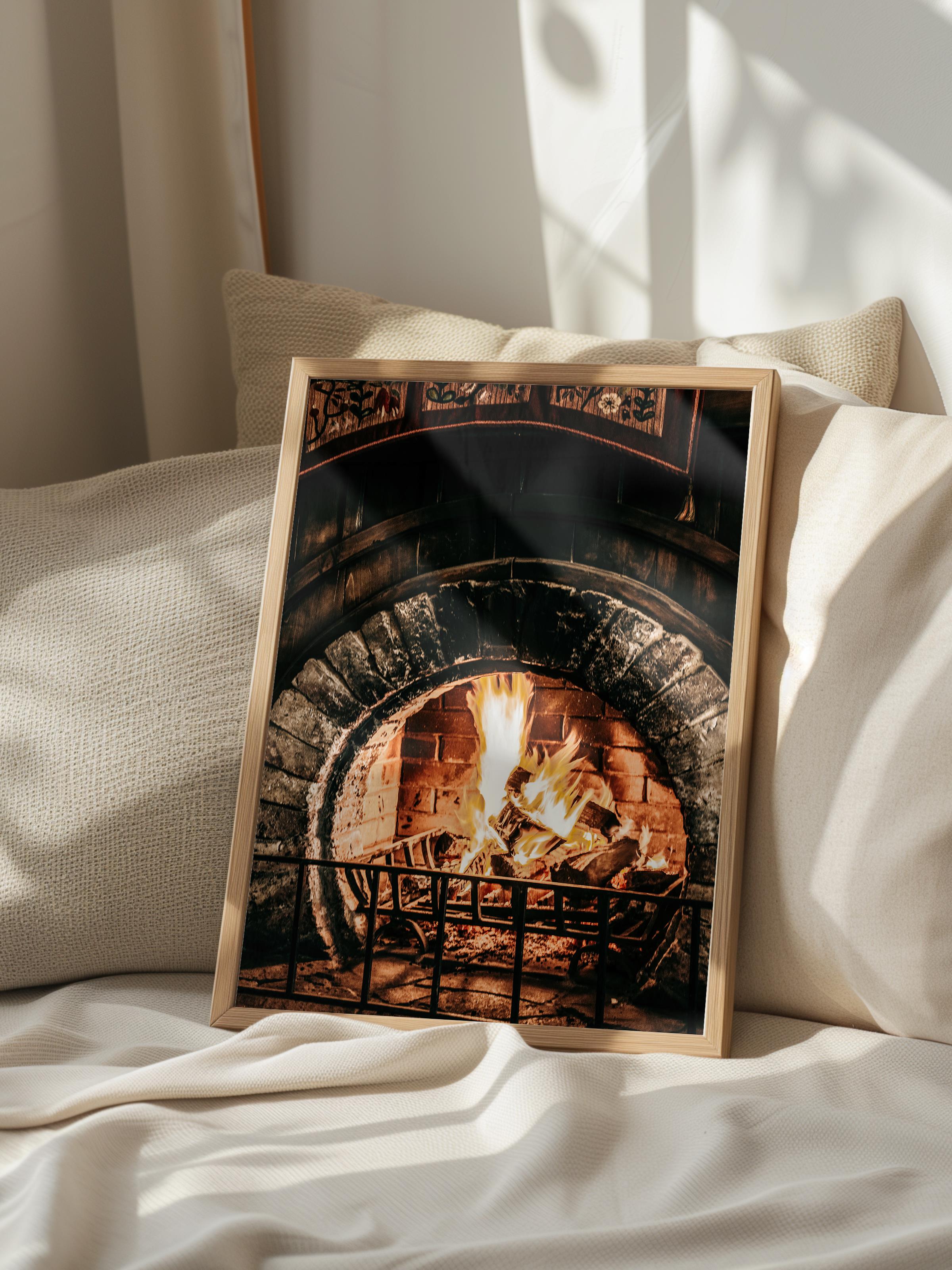 Rustic Çerçevesiz Poster, İskandinav Kahverengi Poster, NO:425 Şömine Fotoğraf