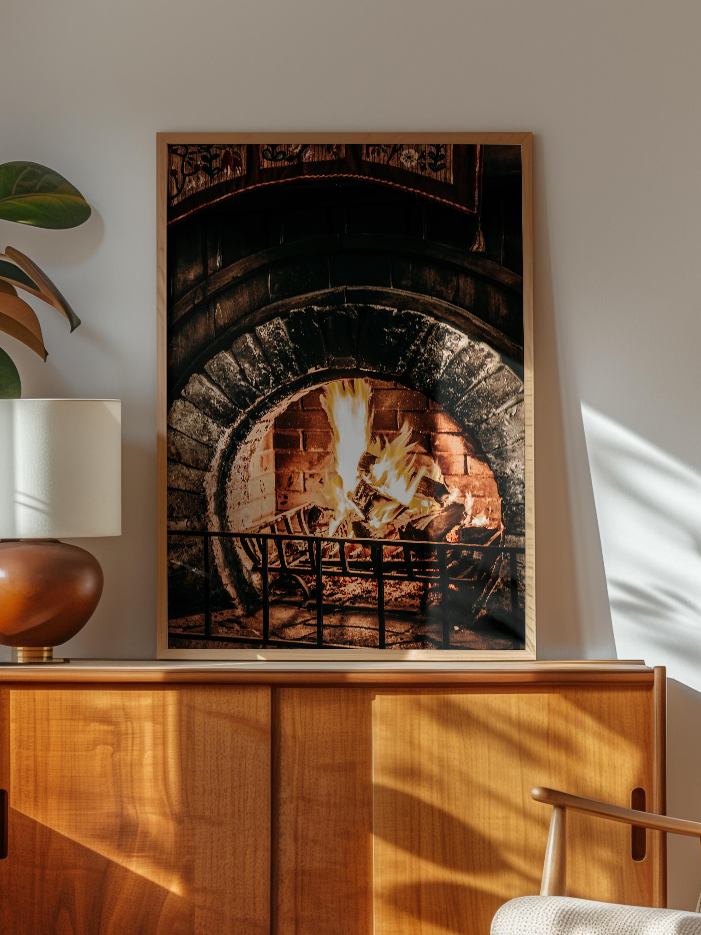 Rustic Çerçevesiz Poster, İskandinav Kahverengi Poster, NO:425 Şömine Fotoğraf