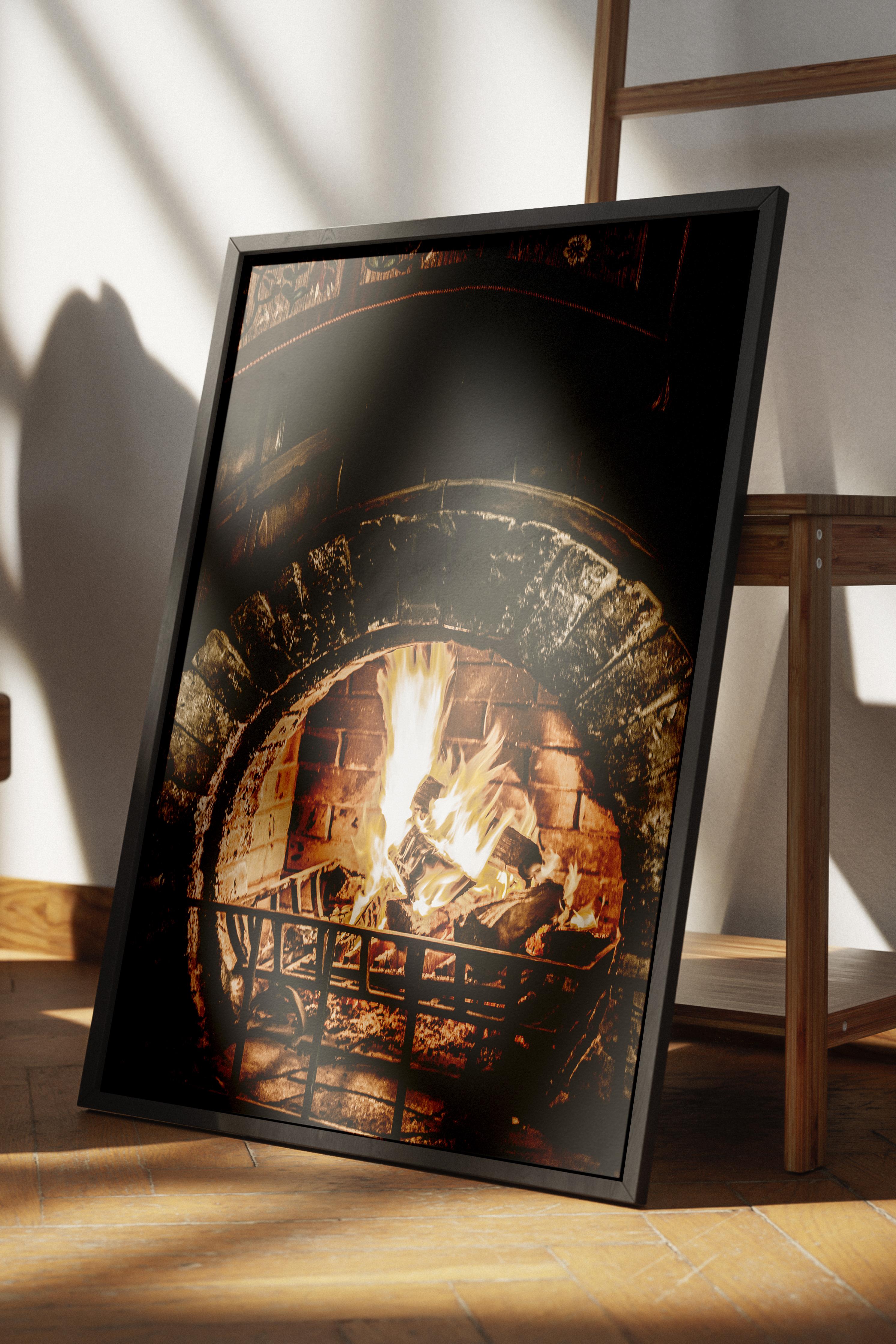 Rustic Çerçevesiz Poster, İskandinav Kahverengi Poster, NO:425 Şömine Fotoğraf