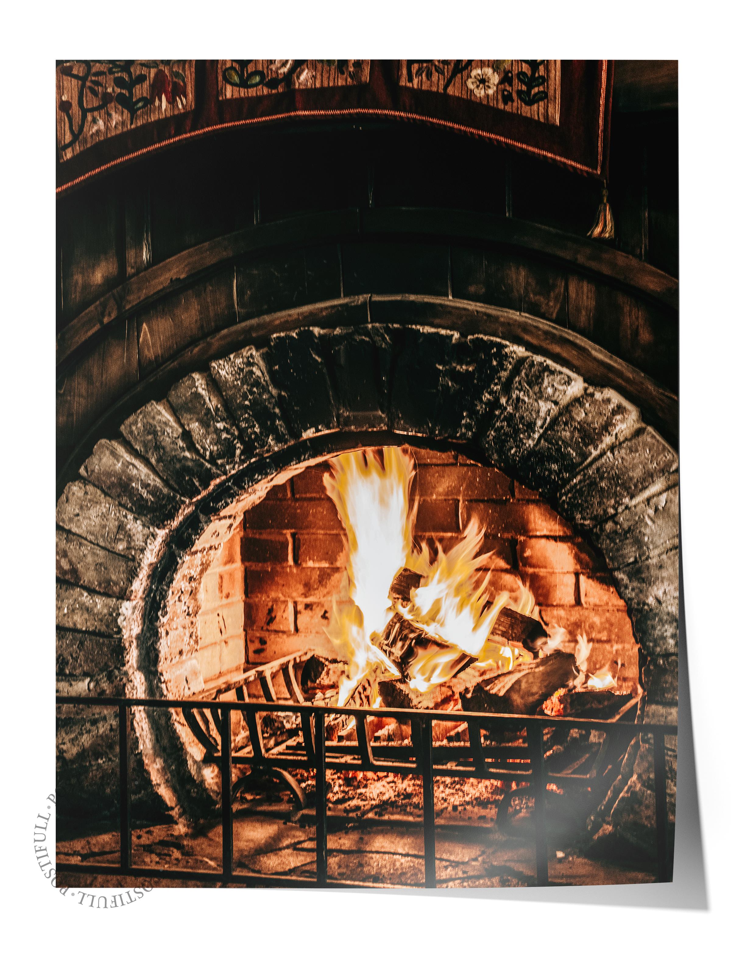 Rustic Çerçevesiz Poster, İskandinav Kahverengi Poster, NO:425 Şömine Fotoğraf
