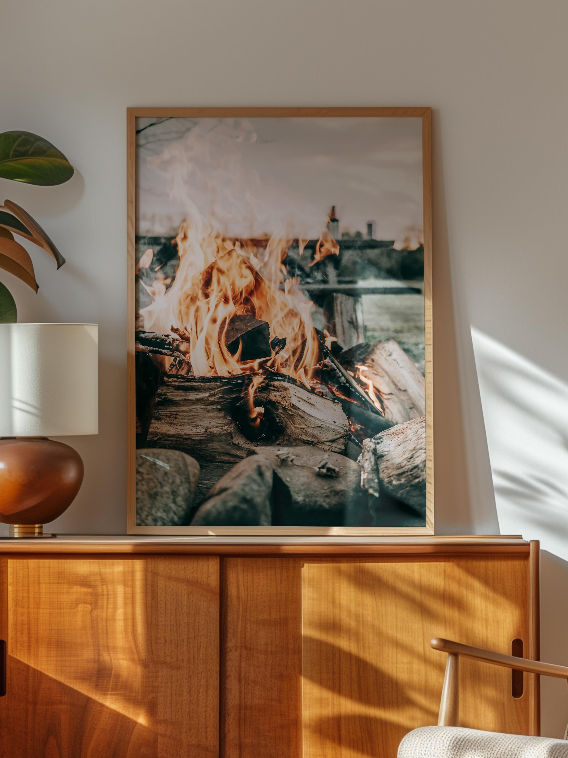 Rustic Çerçevesiz Poster, İskandinav Kahverengi Poster, NO:426 Kamp Ateşi Fotoğraf