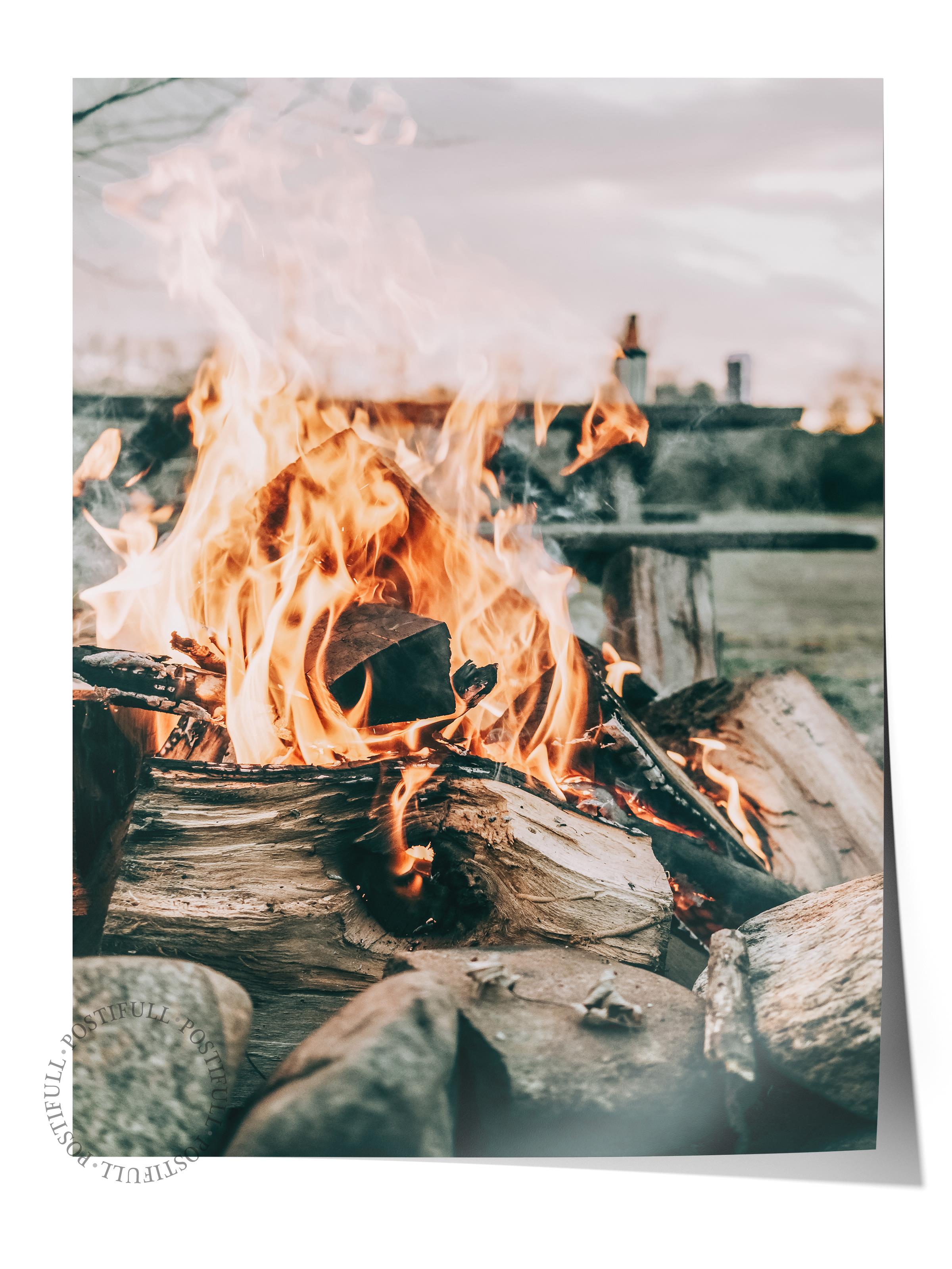 Rustic Çerçevesiz Poster, İskandinav Kahverengi Poster, NO:426 Kamp Ateşi Fotoğraf