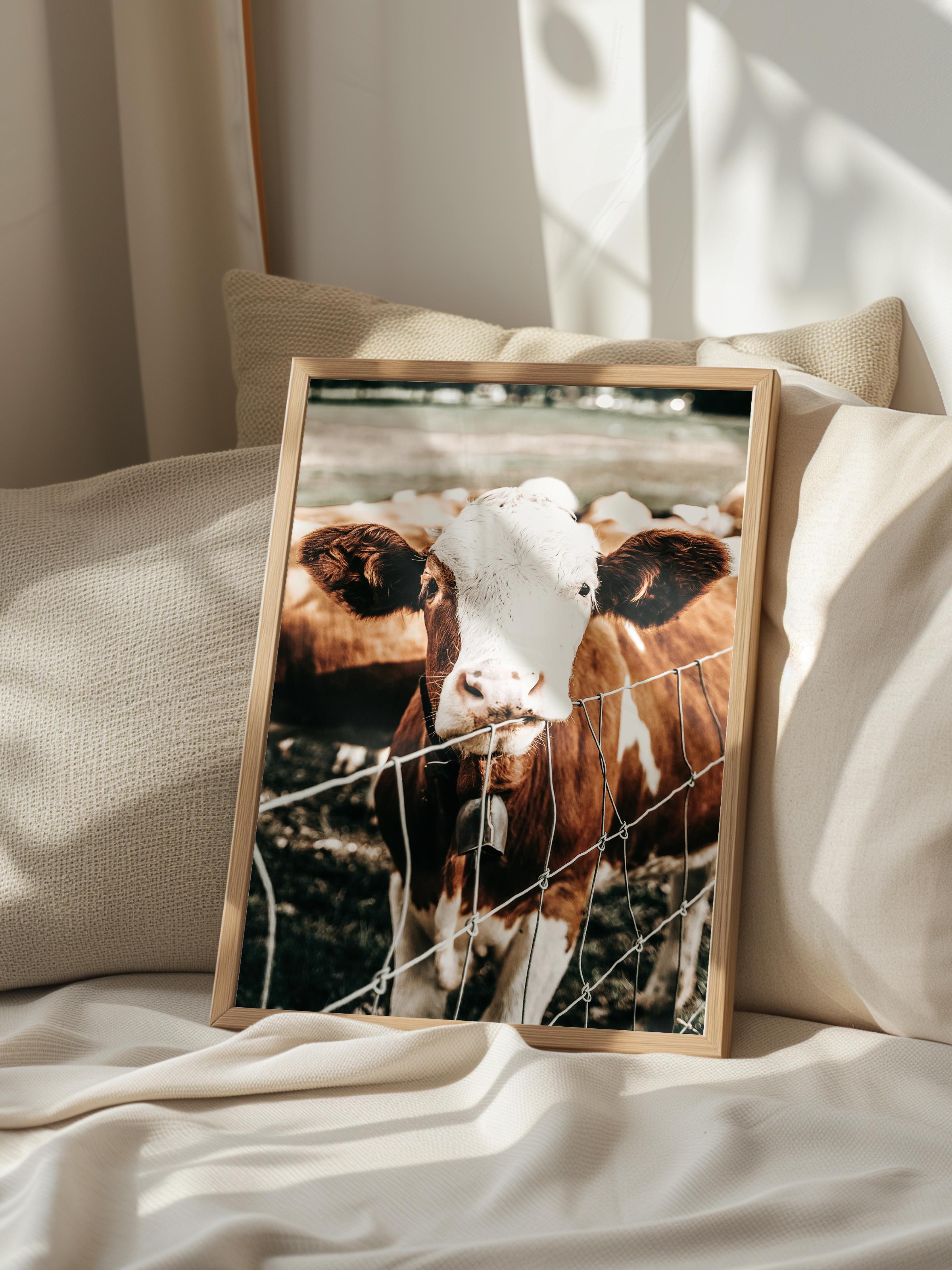 Rustic Çerçevesiz Poster, İskandinav Kahverengi Poster, NO:431 İnek Fotoğraf