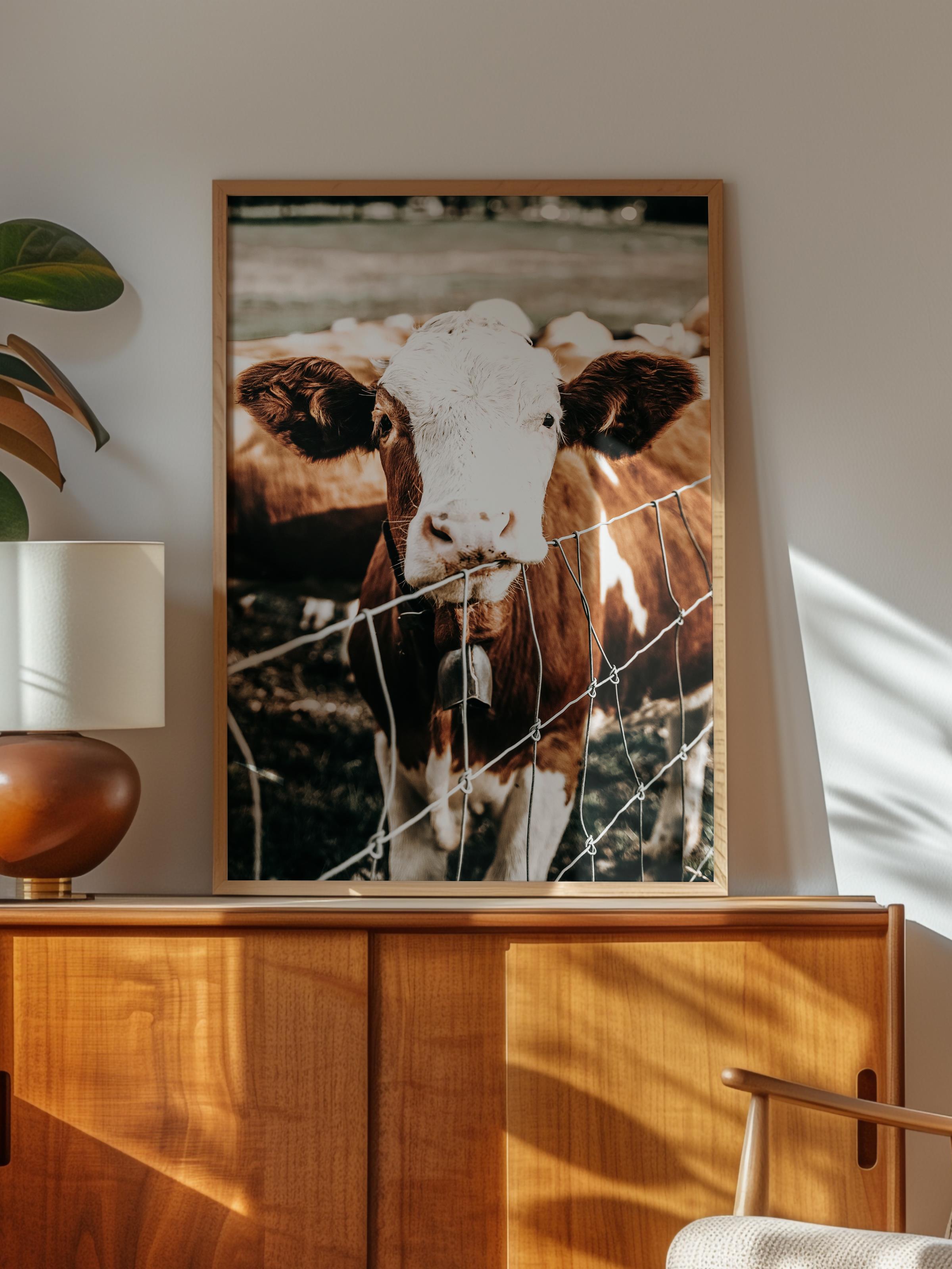 Rustic Çerçevesiz Poster, İskandinav Kahverengi Poster, NO:431 İnek Fotoğraf