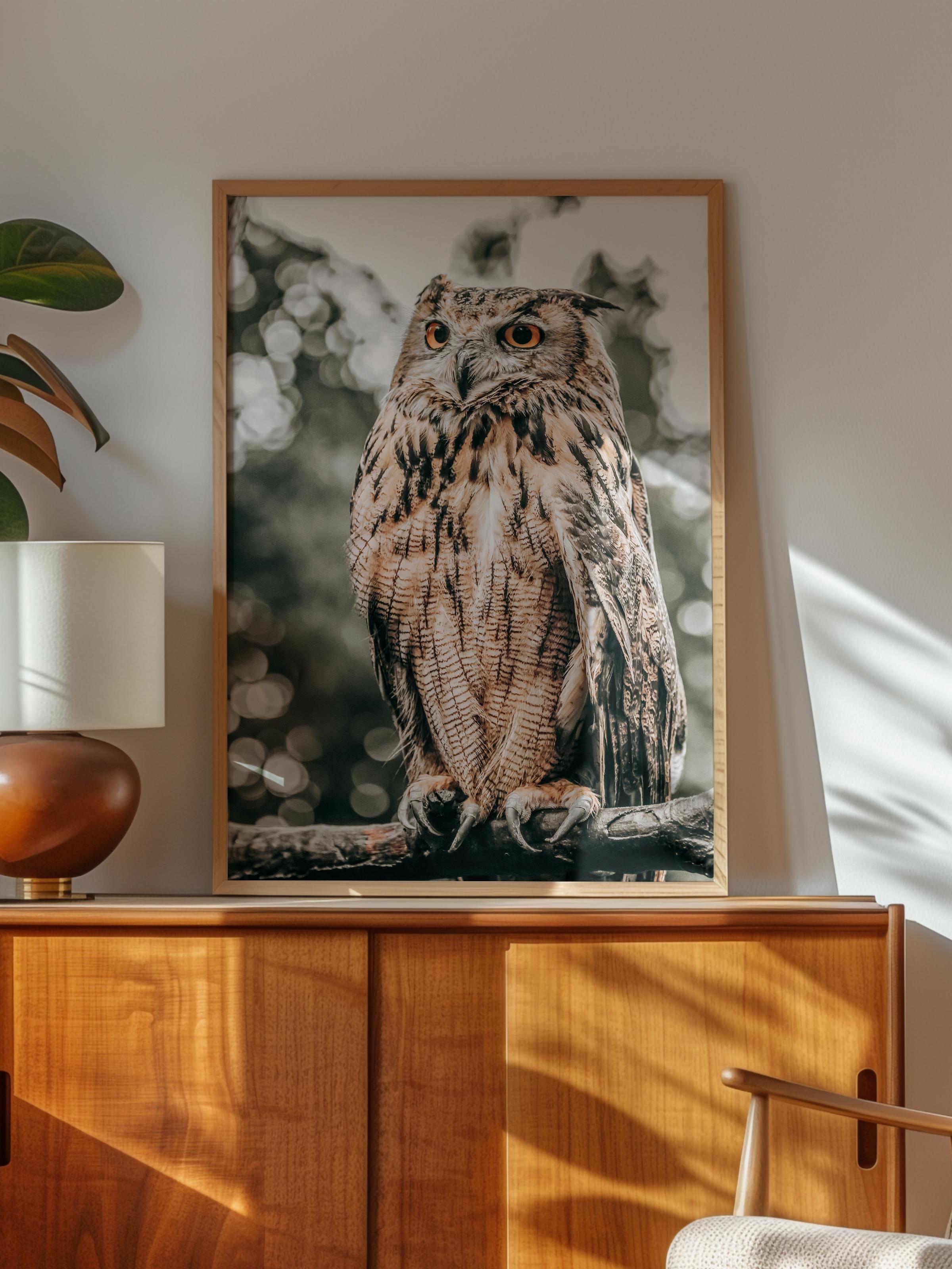 Rustic Çerçevesiz Poster, İskandinav Kahverengi Poster, NO:434 Baykuş Fotoğraf