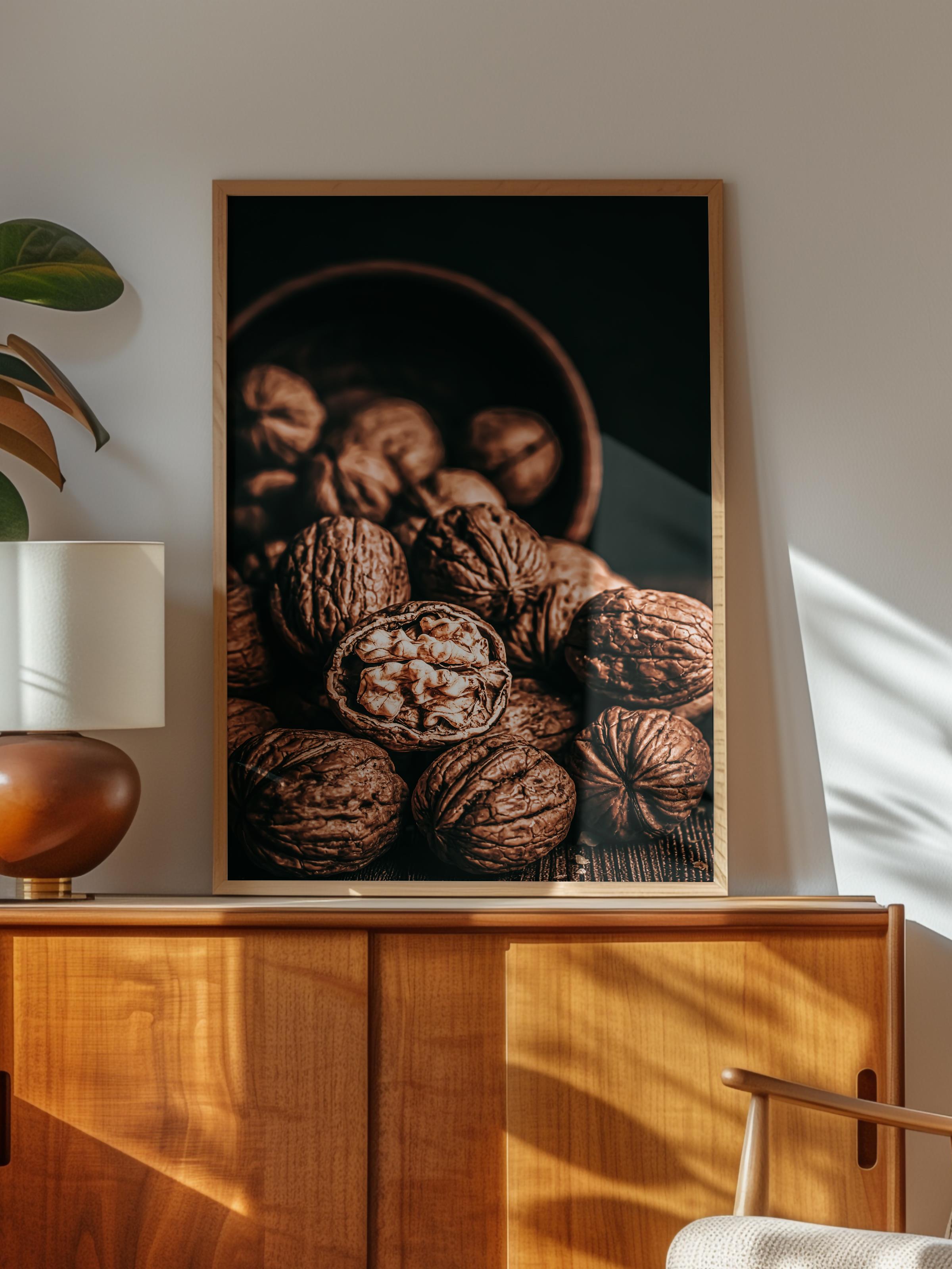Rustic Çerçevesiz Poster, İskandinav Kahverengi Poster, NO:437 Cevizler Fotoğraf