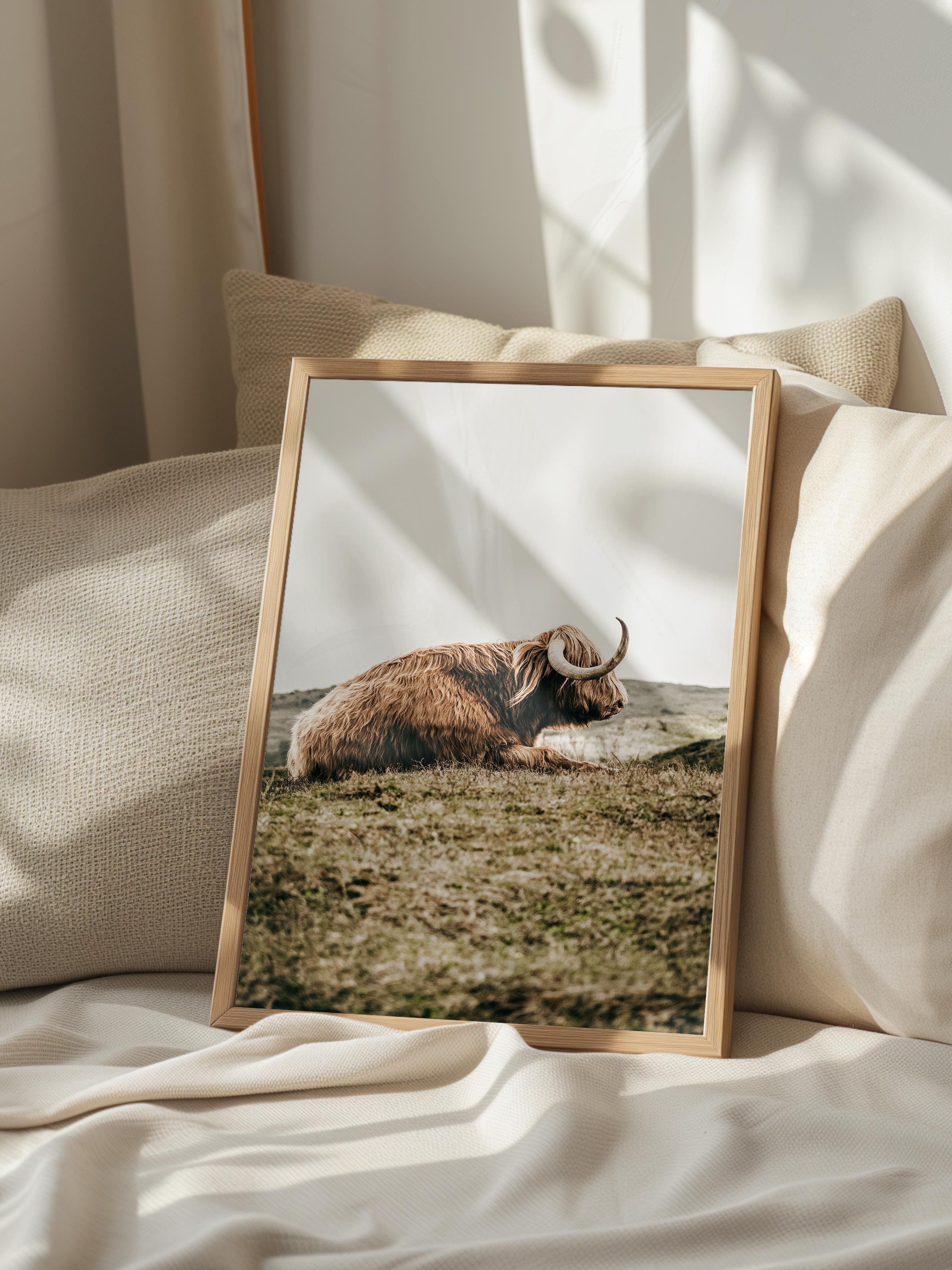 Rustic Çerçevesiz Poster, İskandinav Kahverengi Poster, NO:445 Yatan İnek Fotoğraf