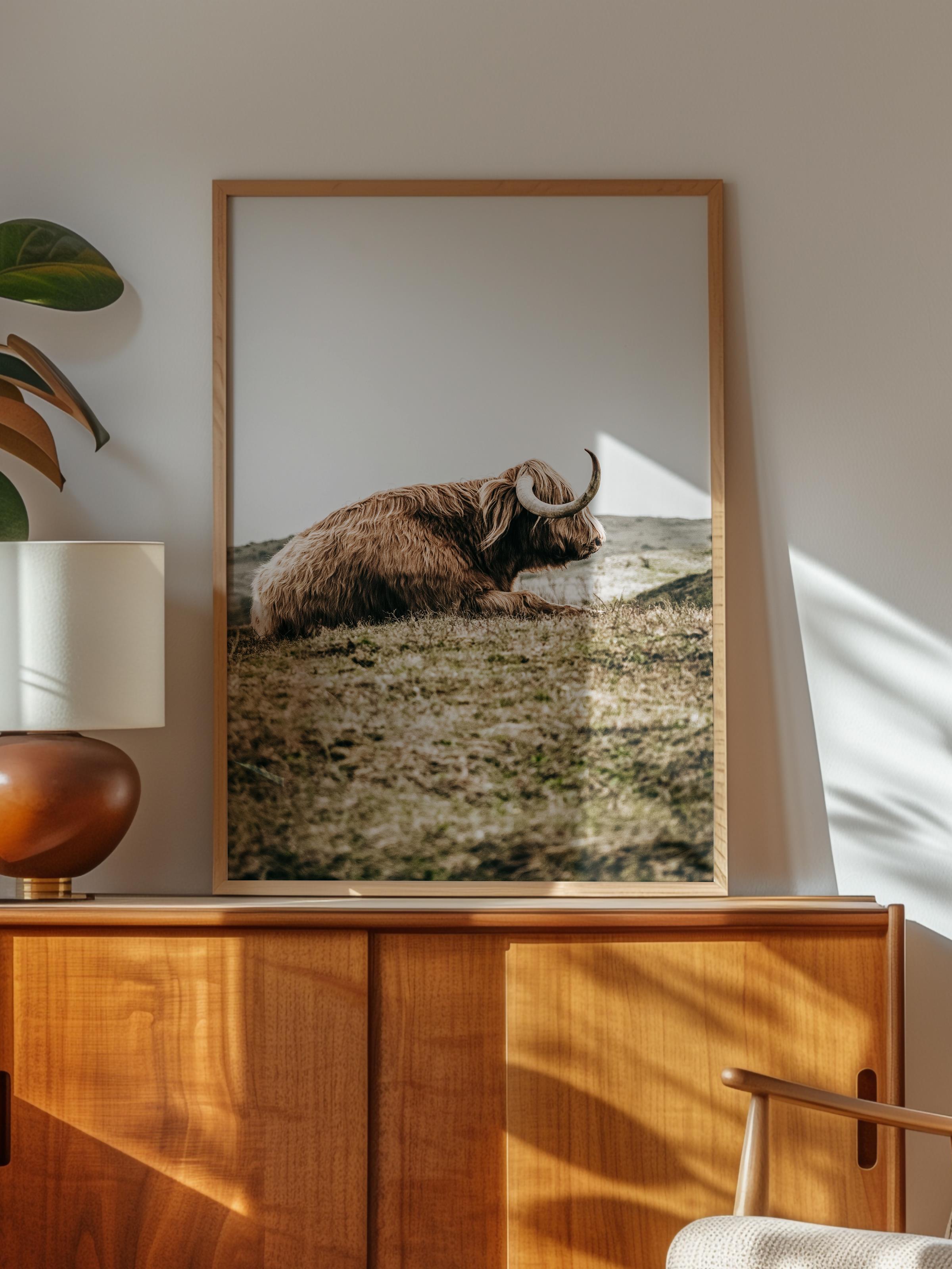 Rustic Çerçevesiz Poster, İskandinav Kahverengi Poster, NO:445 Yatan İnek Fotoğraf