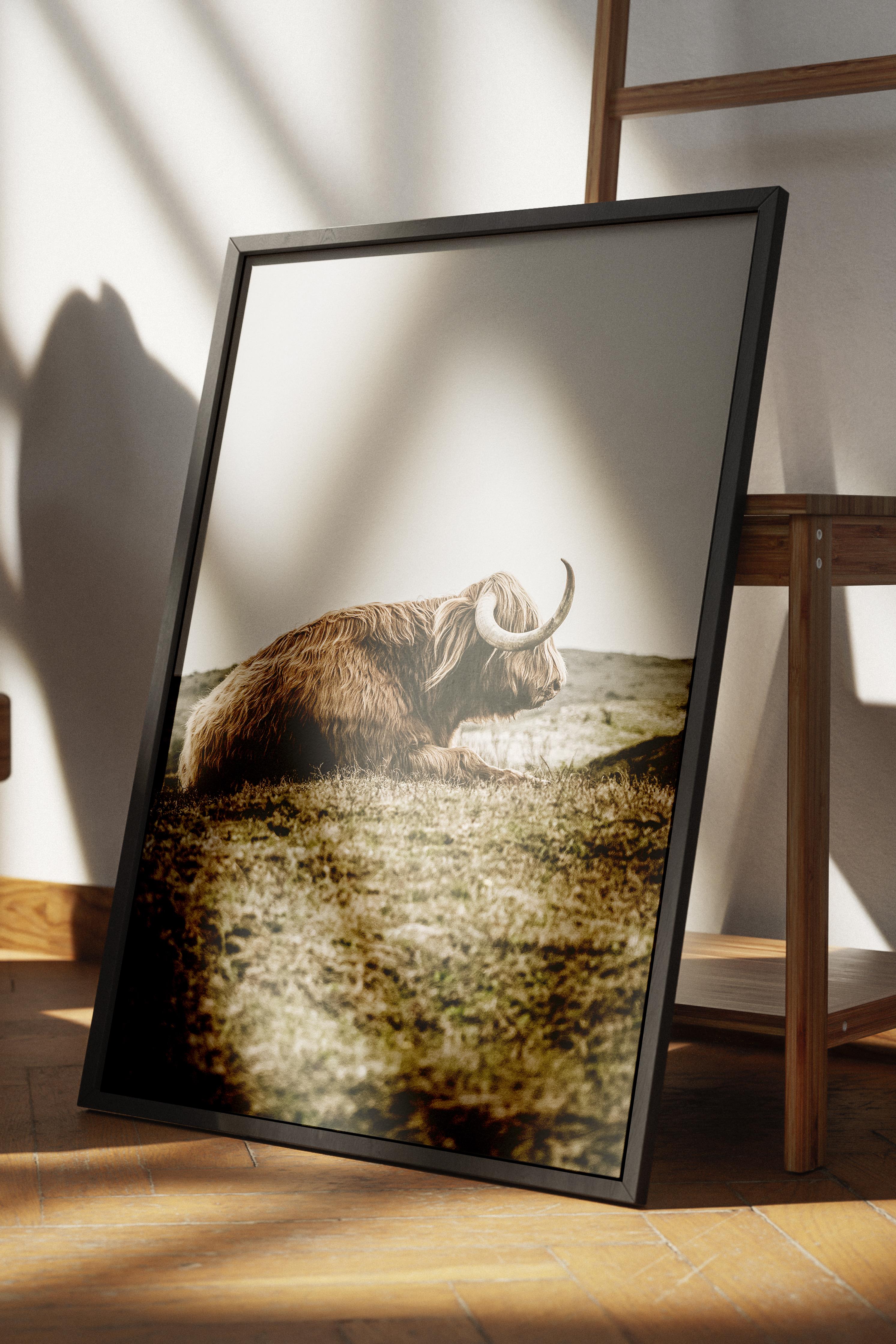 Rustic Çerçevesiz Poster, İskandinav Kahverengi Poster, NO:445 Yatan İnek Fotoğraf