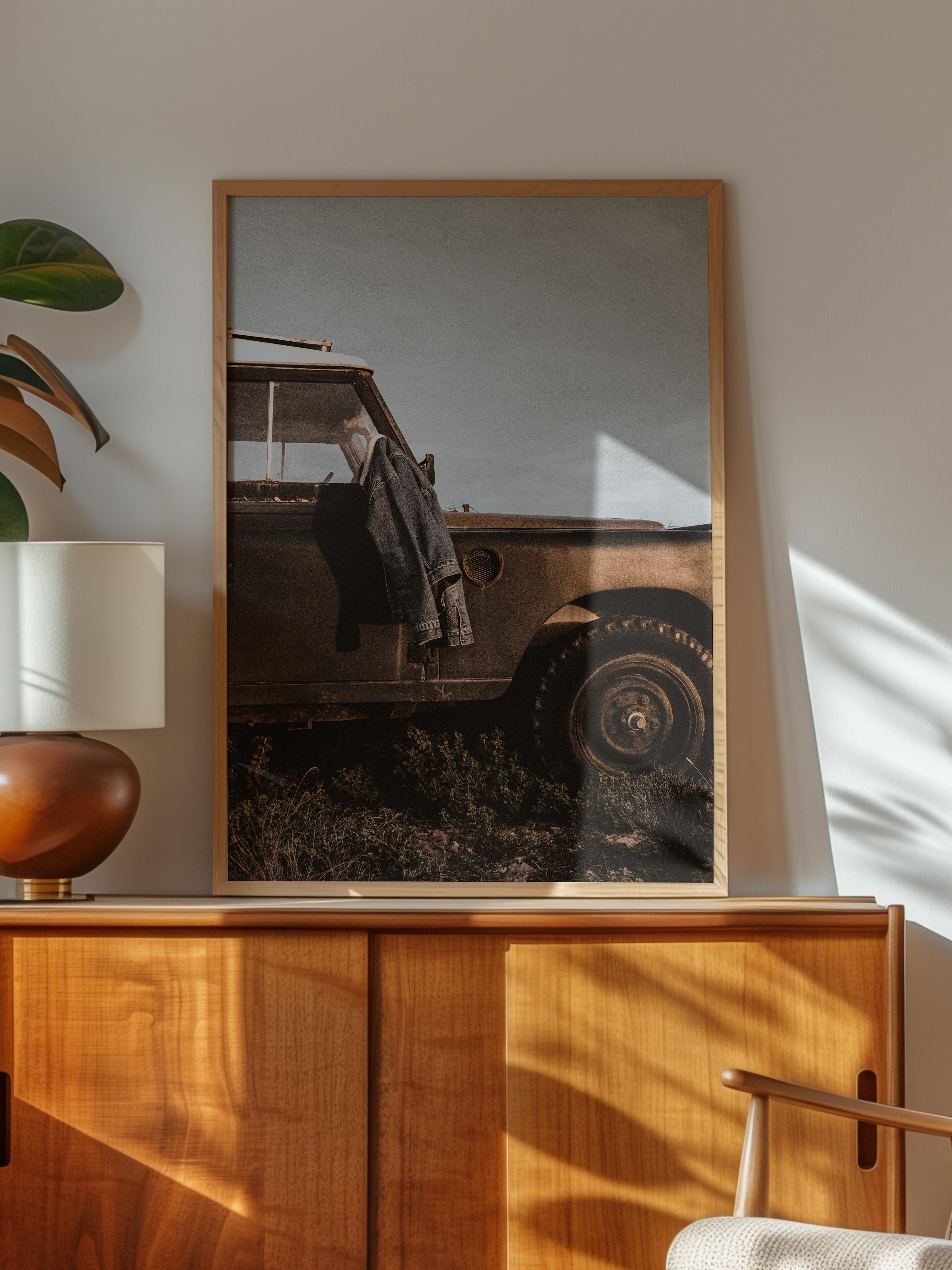 Rustic Çerçevesiz Poster, İskandinav Kahverengi Poster, NO:45 Eski Araç Fotoğraf, Dikey