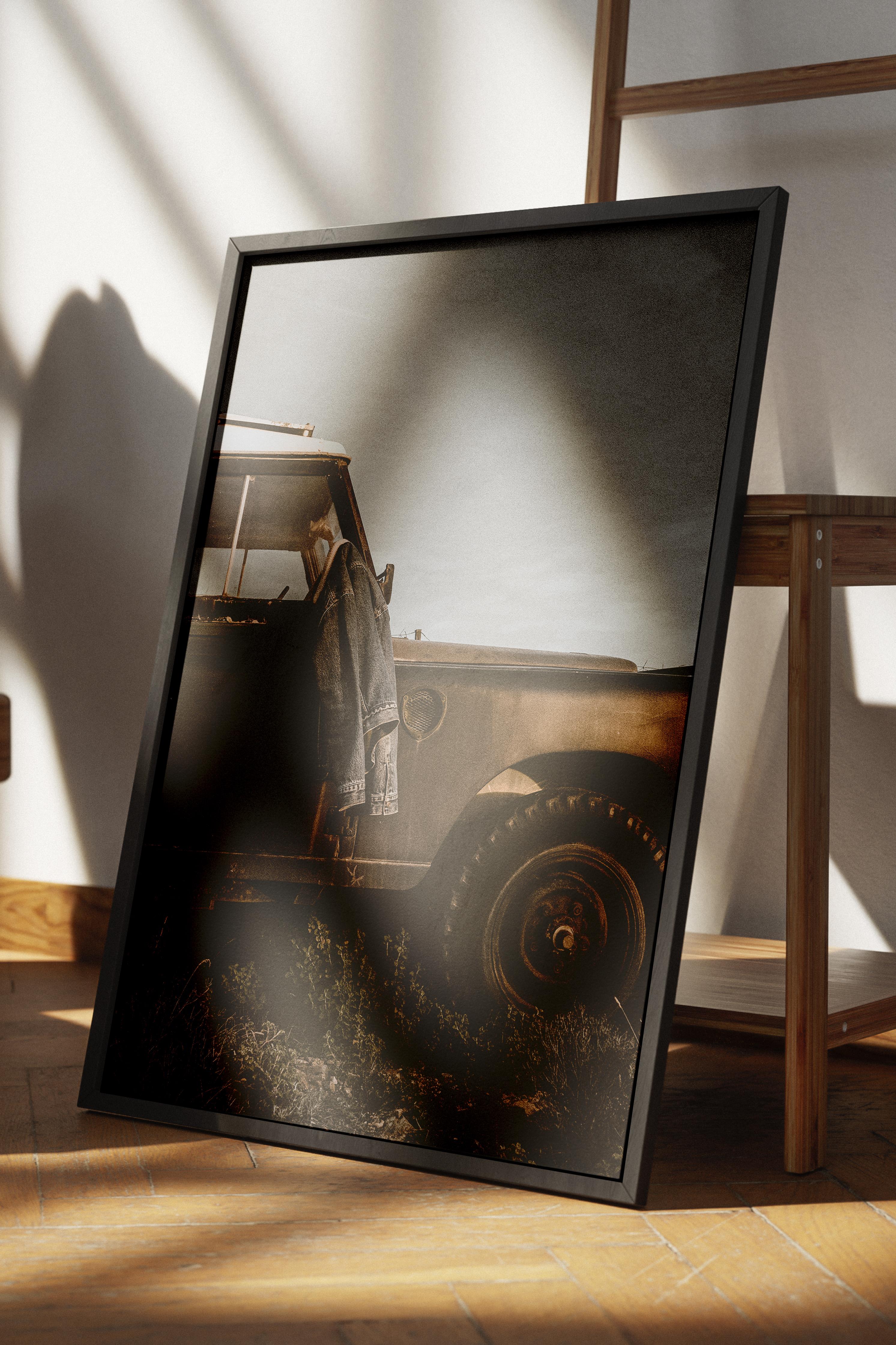 Rustic Çerçevesiz Poster, İskandinav Kahverengi Poster, NO:45 Eski Araç Fotoğraf, Dikey