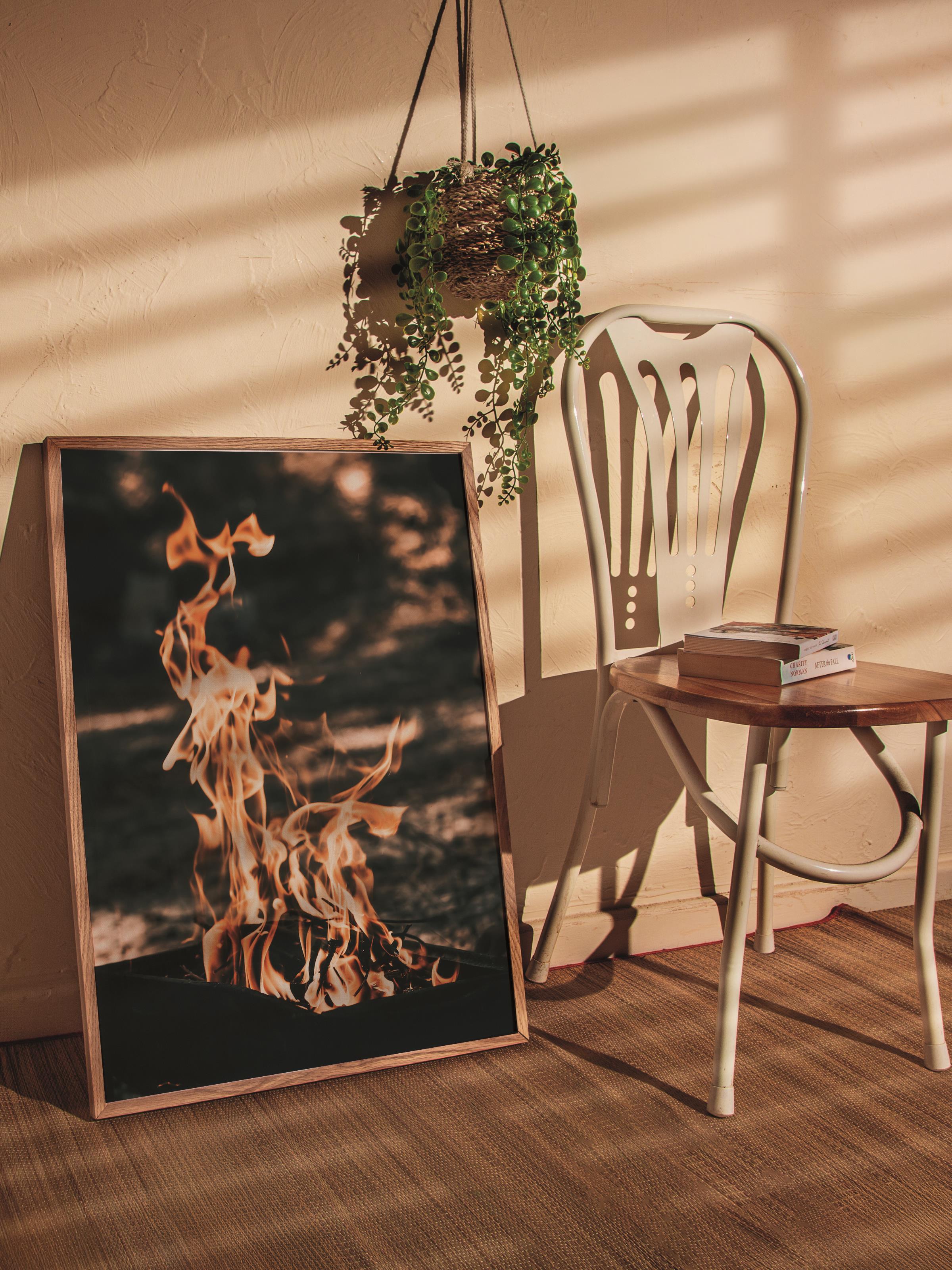 Rustic Çerçevesiz Poster, İskandinav Kahverengi Poster, NO:461 Ateş Fotoğraf
