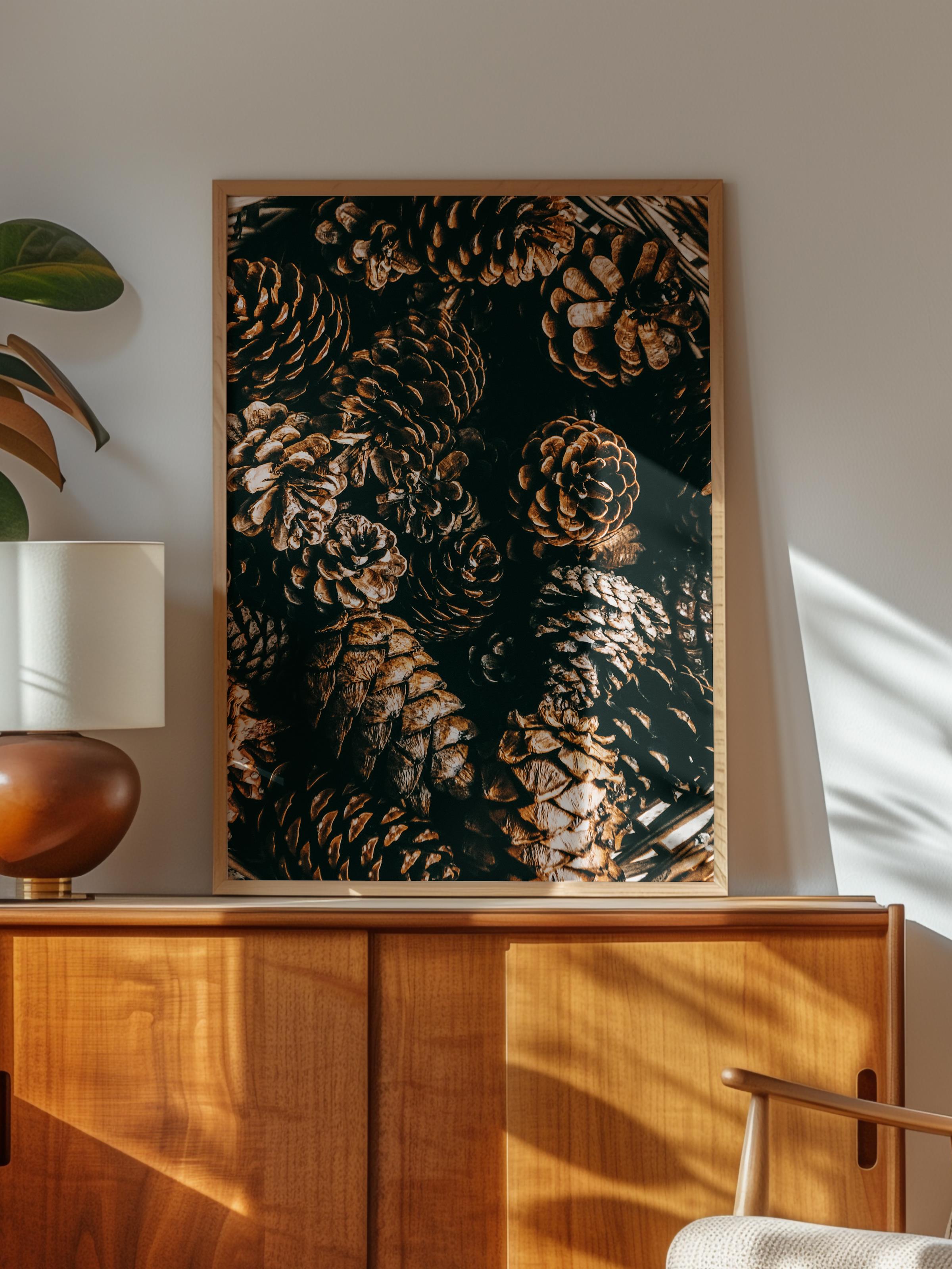 Rustic Çerçevesiz Poster, İskandinav Kahverengi Poster, NO:468 Kozalaklar Fotoğraf