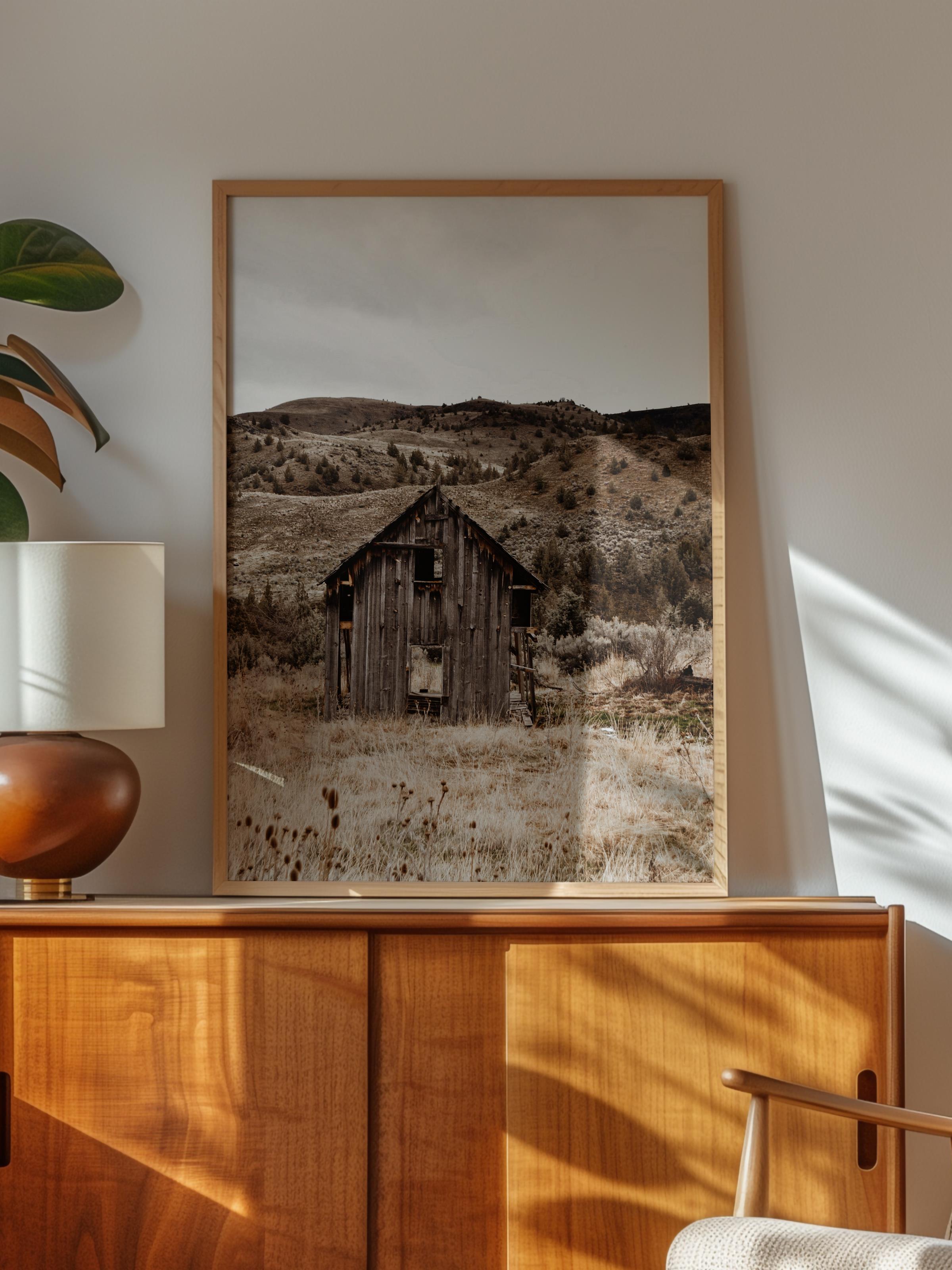 Rustic Çerçevesiz Poster, İskandinav Kahverengi Poster, NO:47 Ahşap Kulübe Fotoğraf, Dikey