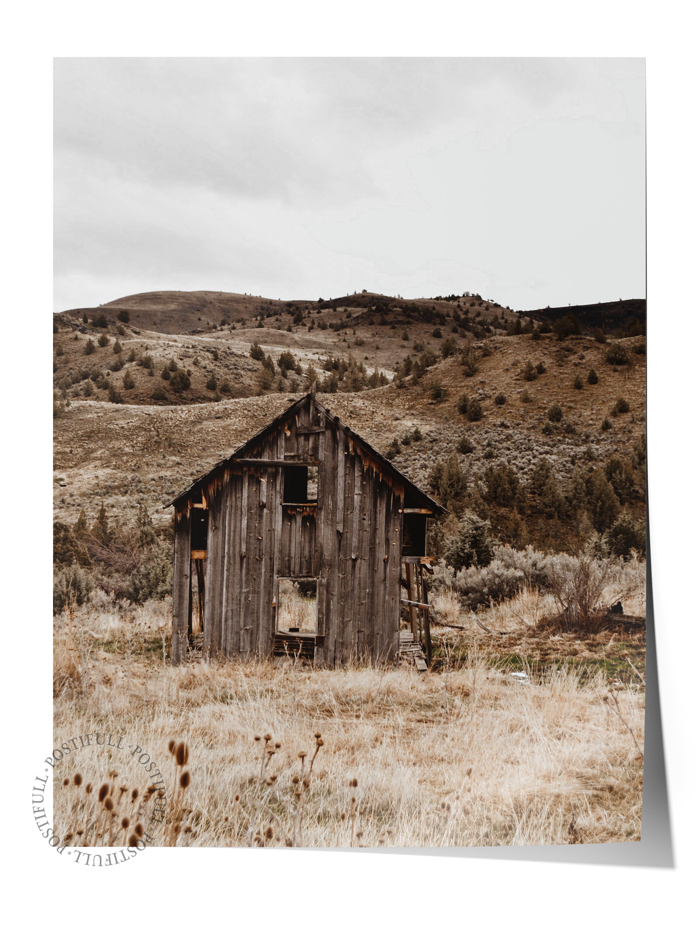Rustic Çerçevesiz Poster, İskandinav Kahverengi Poster, NO:47 Ahşap Kulübe Fotoğraf, Dikey