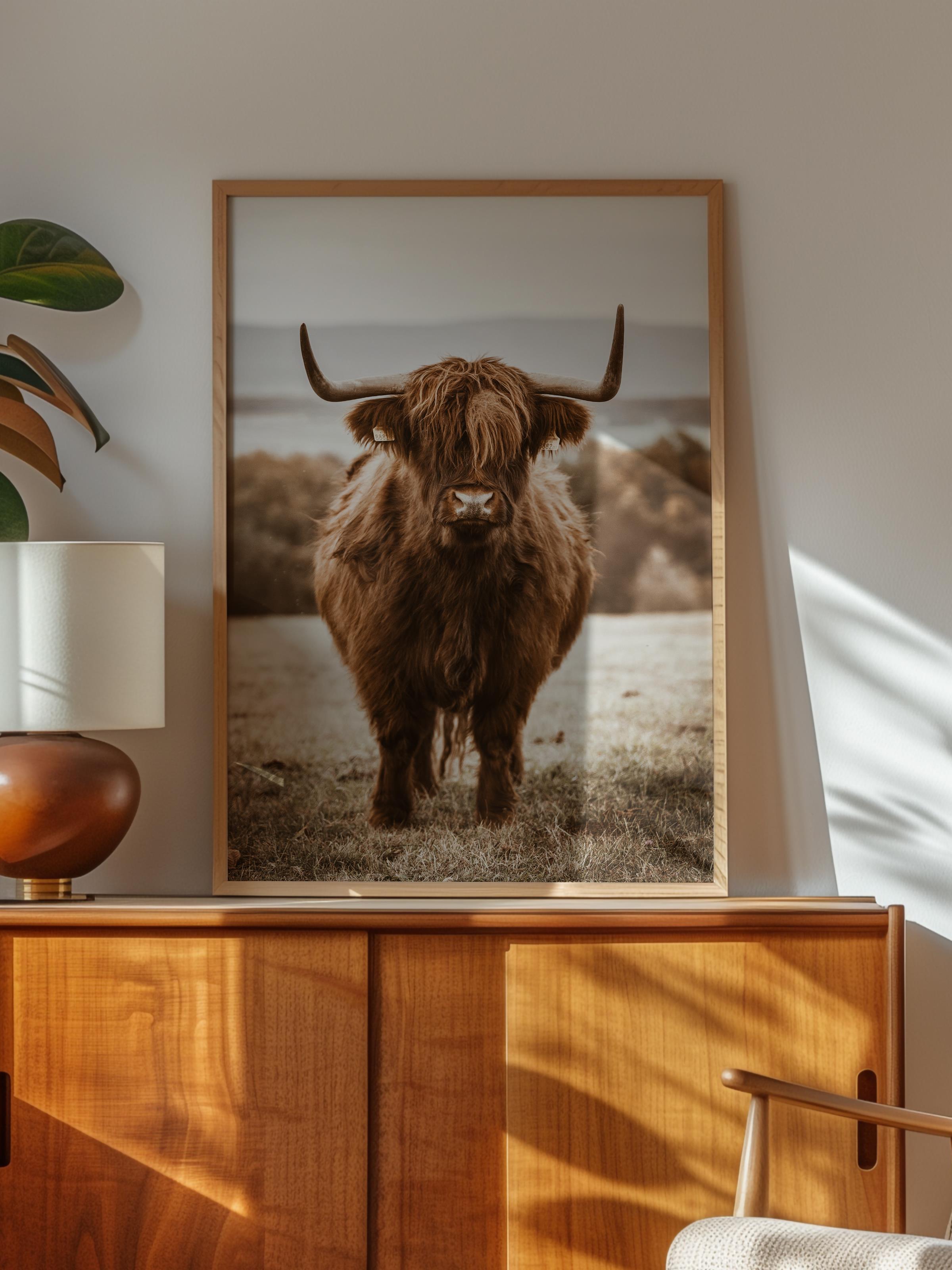 Rustic Çerçevesiz Poster, İskandinav Kahverengi Poster, NO:48 Kırmızı İnek Fotoğraf, Dikey