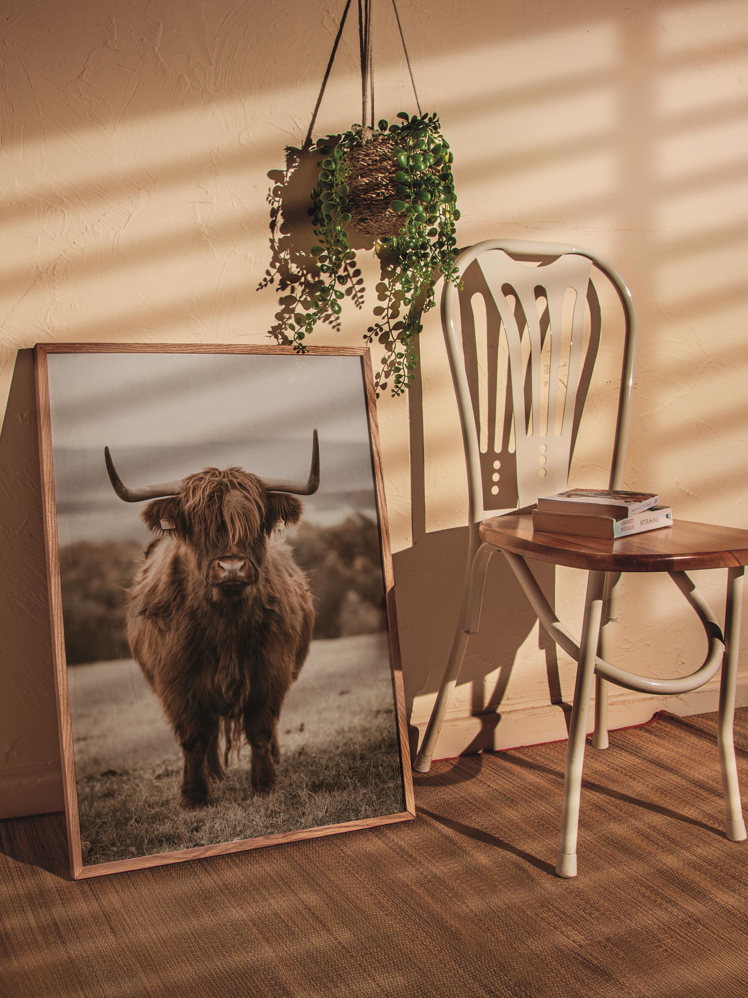 Rustic Çerçevesiz Poster, İskandinav Kahverengi Poster, NO:48 Kırmızı İnek Fotoğraf, Dikey