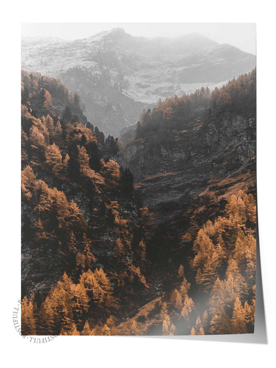Sonbahar Dağa Manzarası Rustic Çerçevesiz Poster