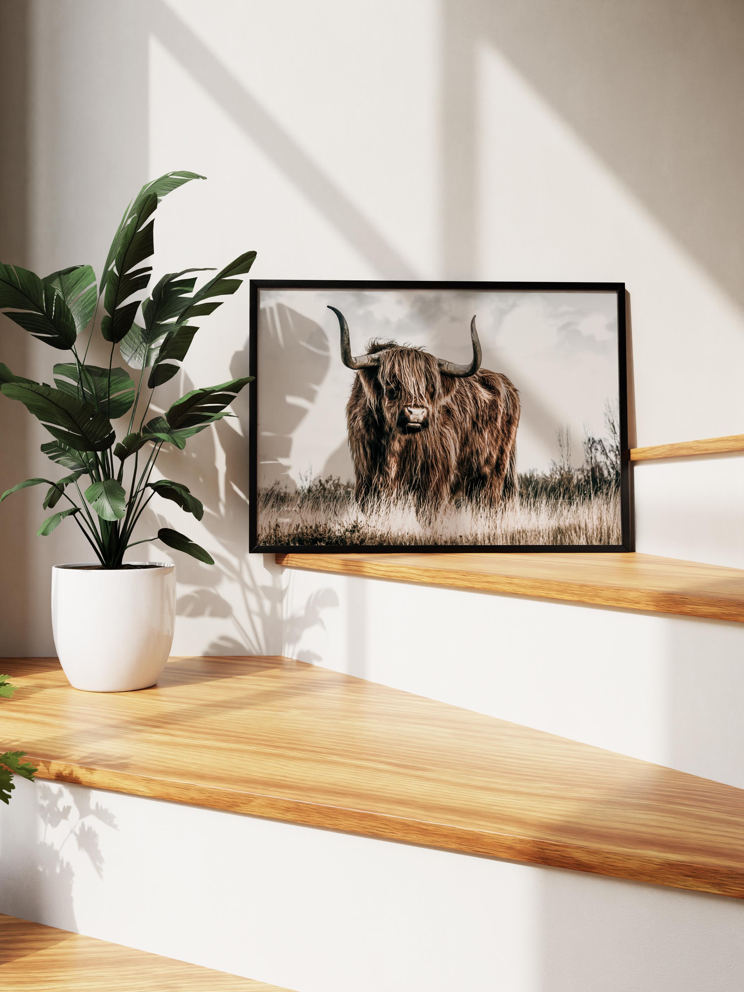 Rustic Çerçevesiz Poster, İskandinav Kahverengi Tablo, NO:489 Sığır Fotoğraf