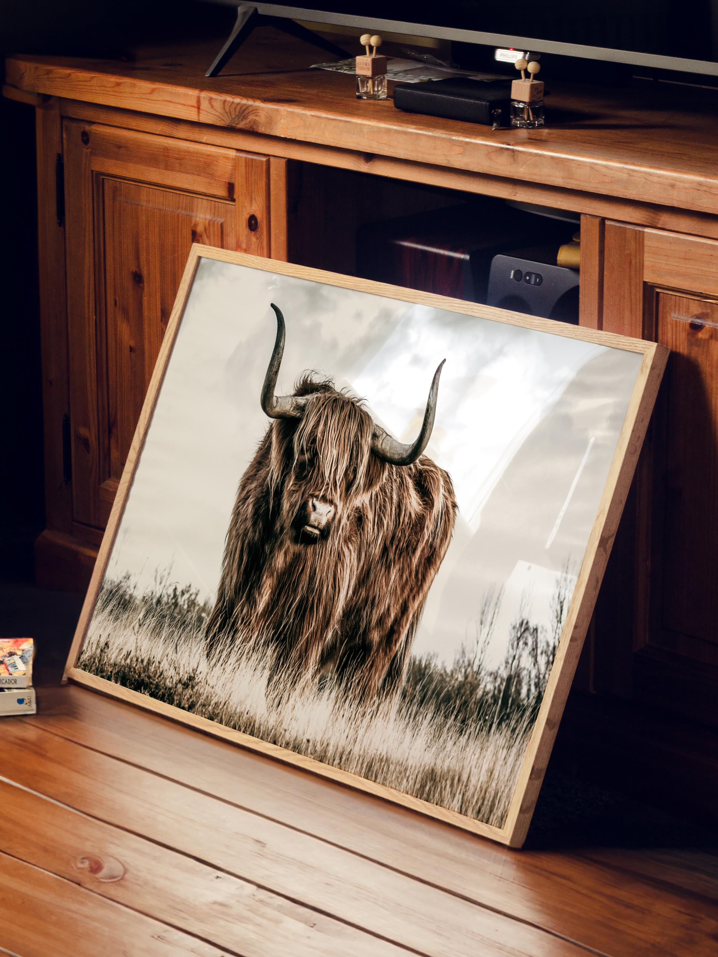 Rustic Çerçevesiz Poster, İskandinav Kahverengi Tablo, NO:489 Sığır Fotoğraf