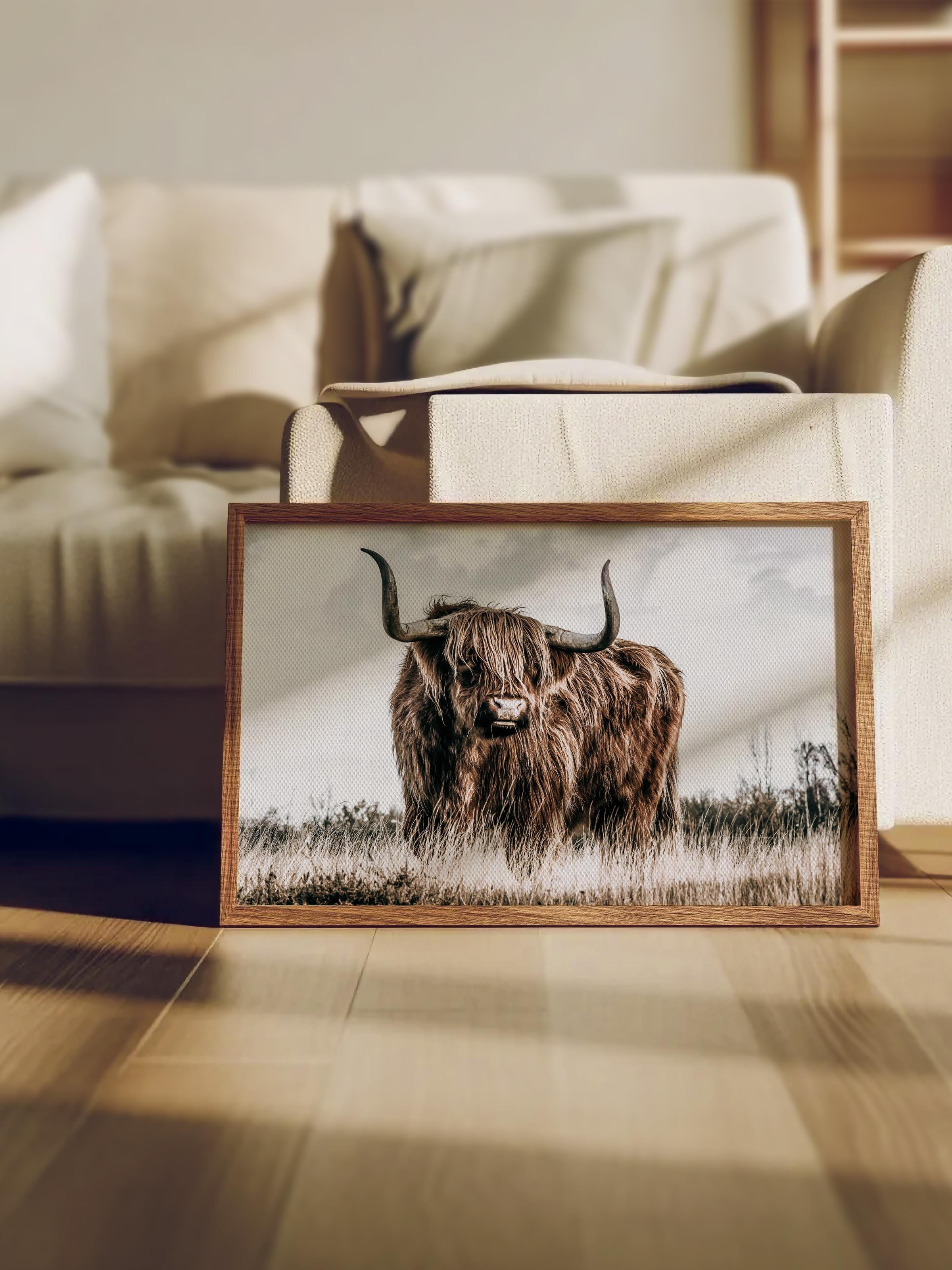 Rustic Çerçevesiz Poster, İskandinav Kahverengi Tablo, NO:489 Sığır Fotoğraf