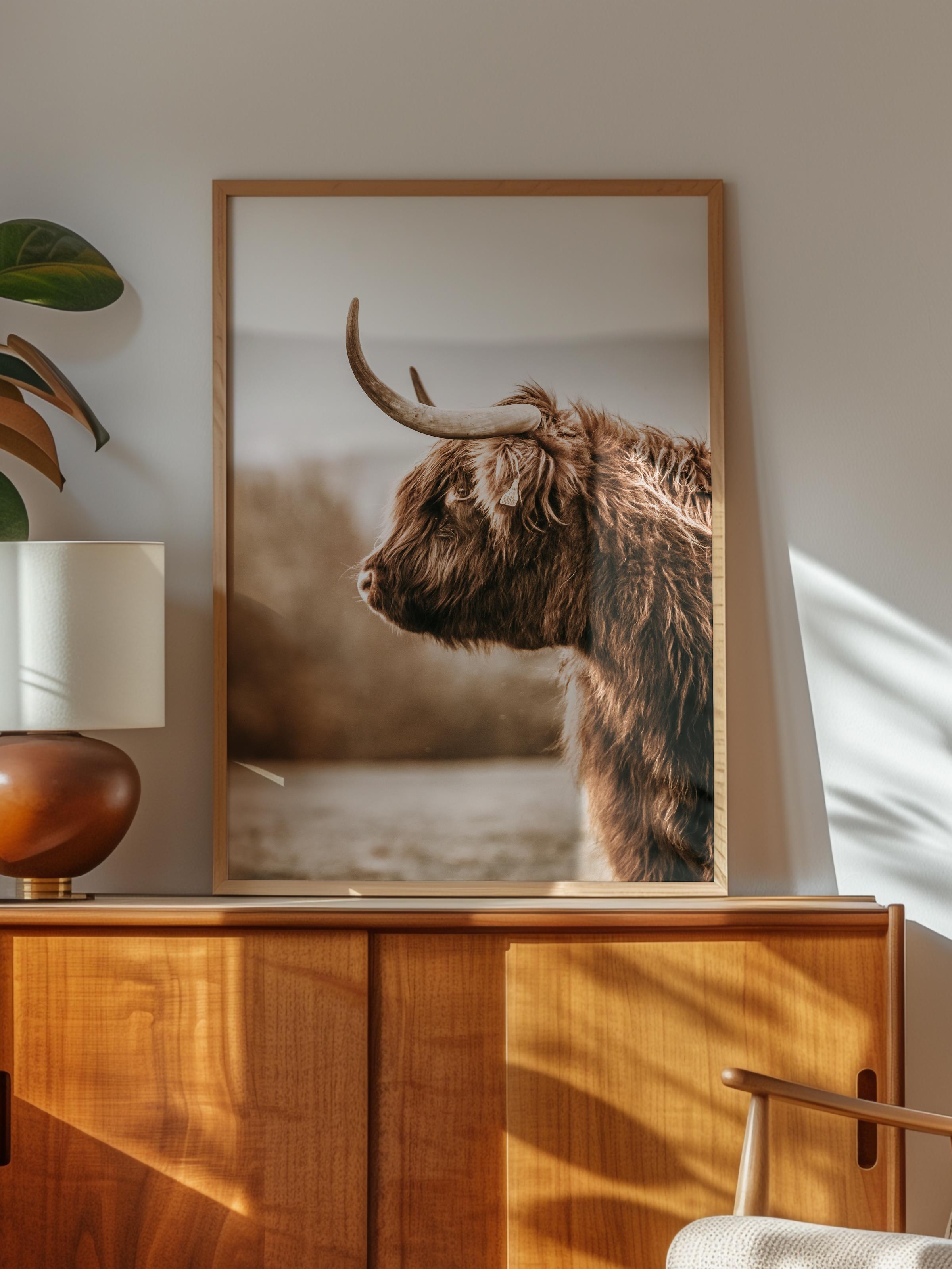 Rustic Çerçevesiz Poster, İskandinav Kahverengi Poster, NO:49 Kırmızı İnek Fotoğraf, Dikey