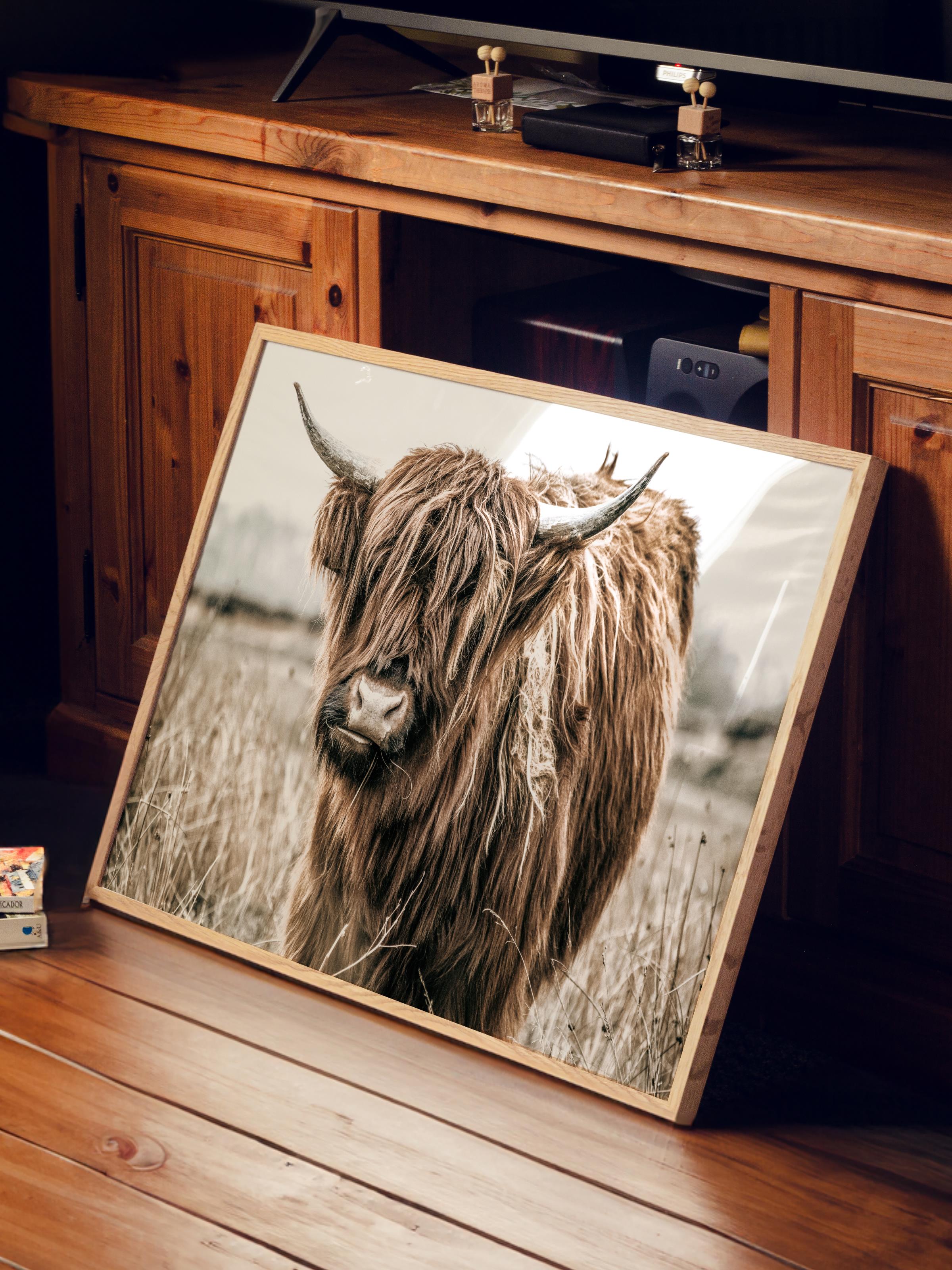 Rustic Çerçevesiz Poster, İskandinav Kahverengi Tablo, NO:491 Sığır Fotoğraf