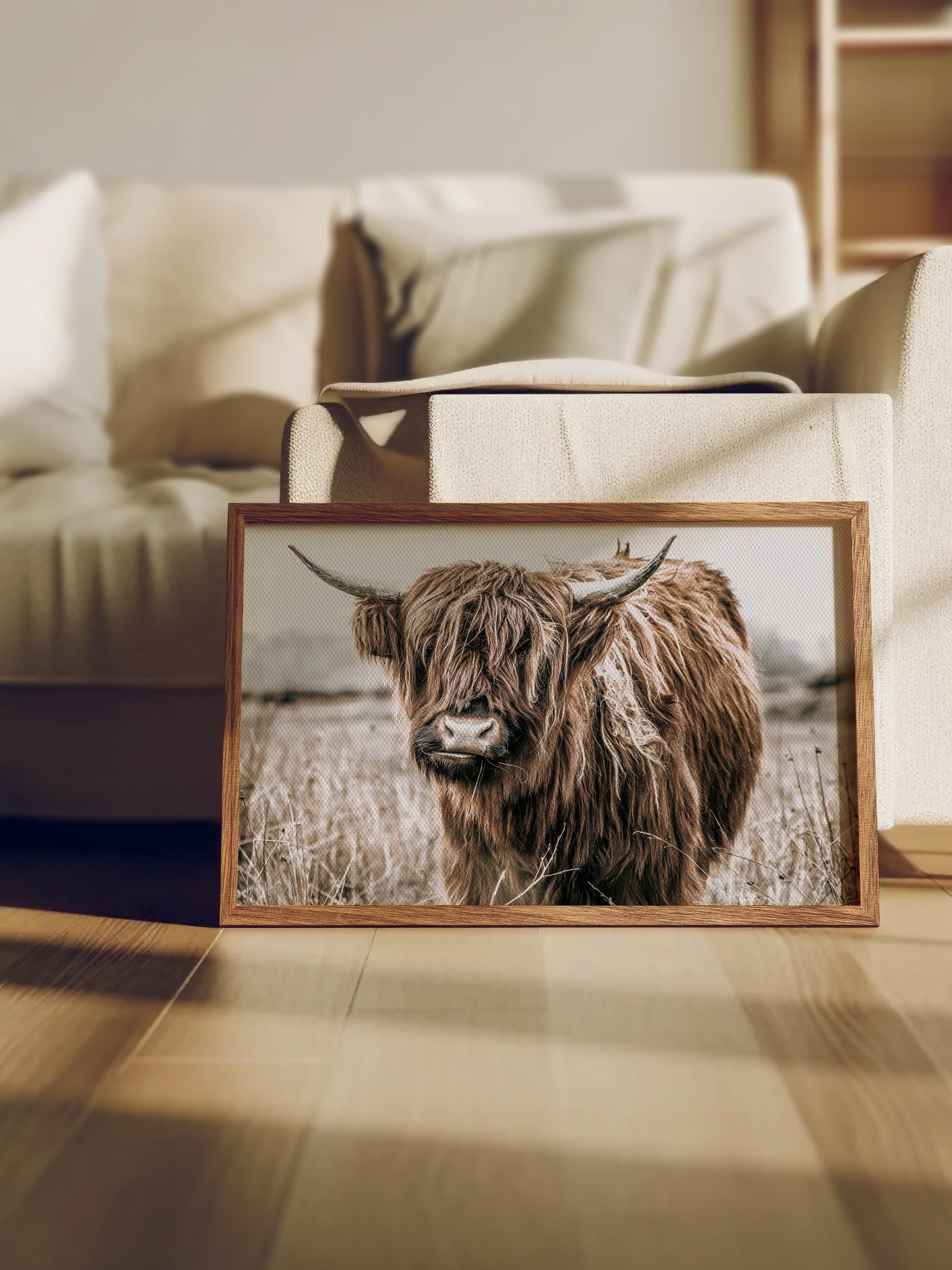 Rustic Çerçevesiz Poster, İskandinav Kahverengi Tablo, NO:491 Sığır Fotoğraf