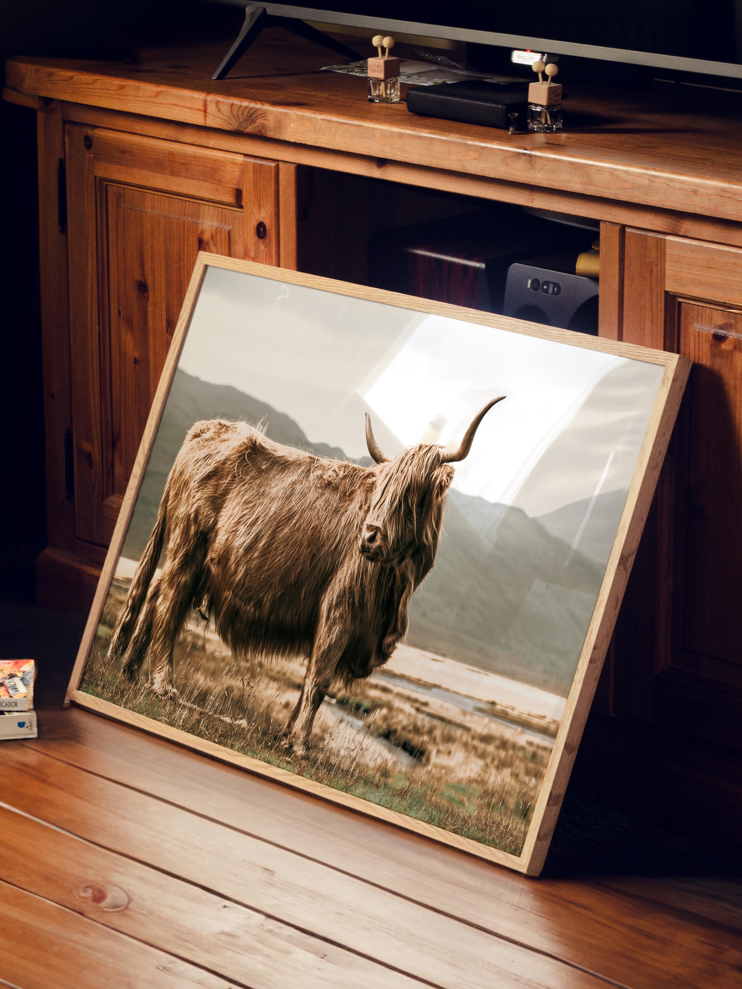 Rustic Çerçevesiz Poster, İskandinav Kahverengi Tablo, NO:492 Sığır Fotoğraf