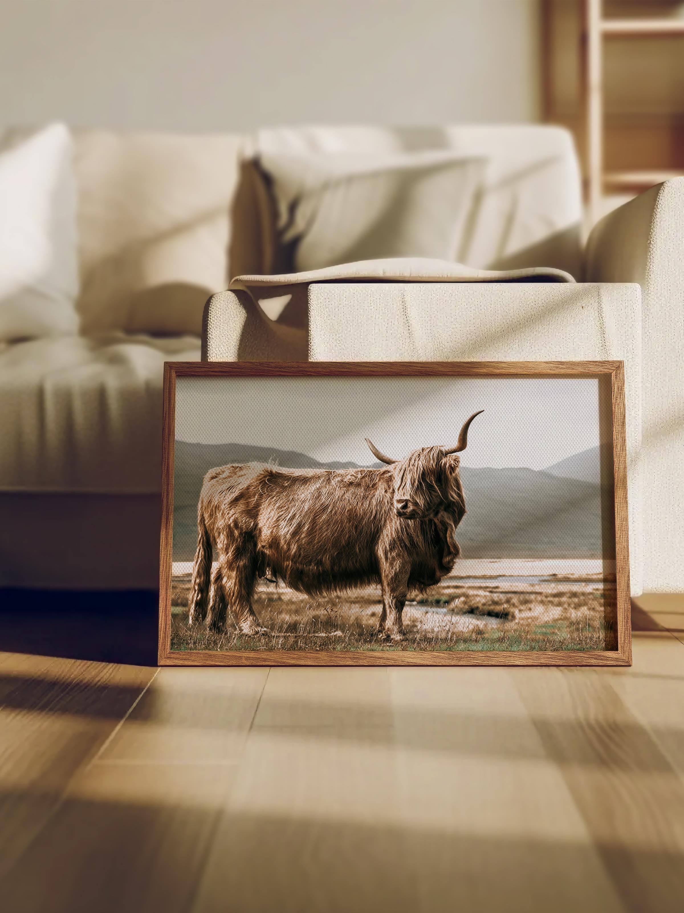 Rustic Çerçevesiz Poster, İskandinav Kahverengi Tablo, NO:492 Sığır Fotoğraf