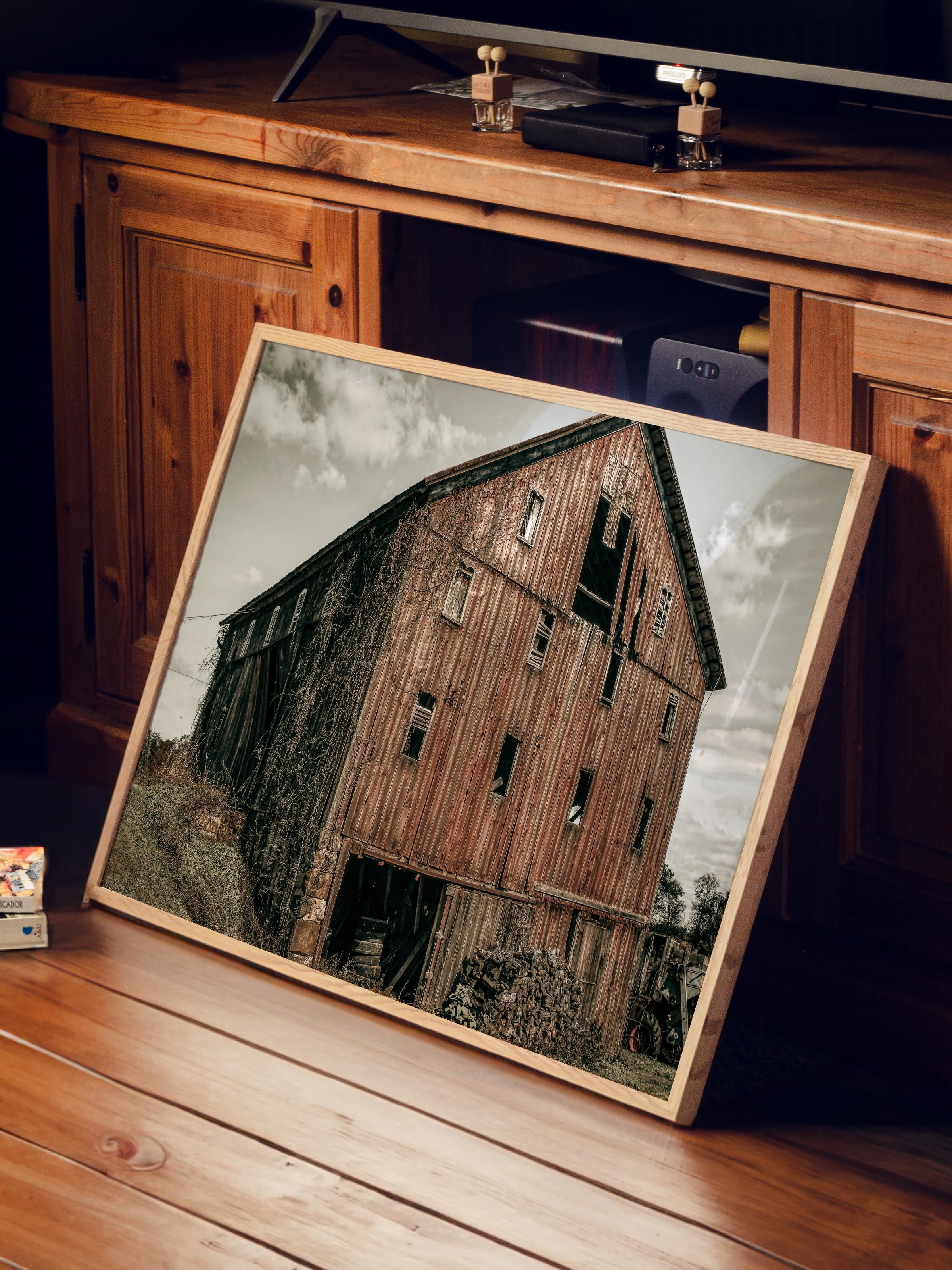 Rustic Çerçevesiz Poster, İskandinav Kahverengi Tablo, NO:495 Ahır Fotoğraf