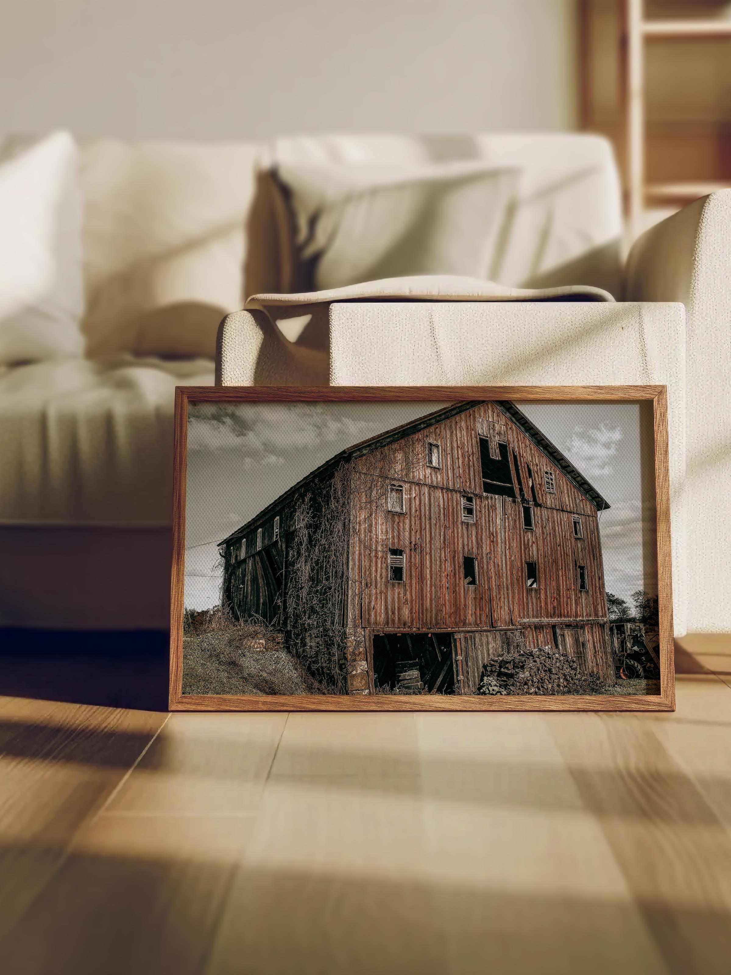 Rustic Çerçevesiz Poster, İskandinav Kahverengi Tablo, NO:495 Ahır Fotoğraf