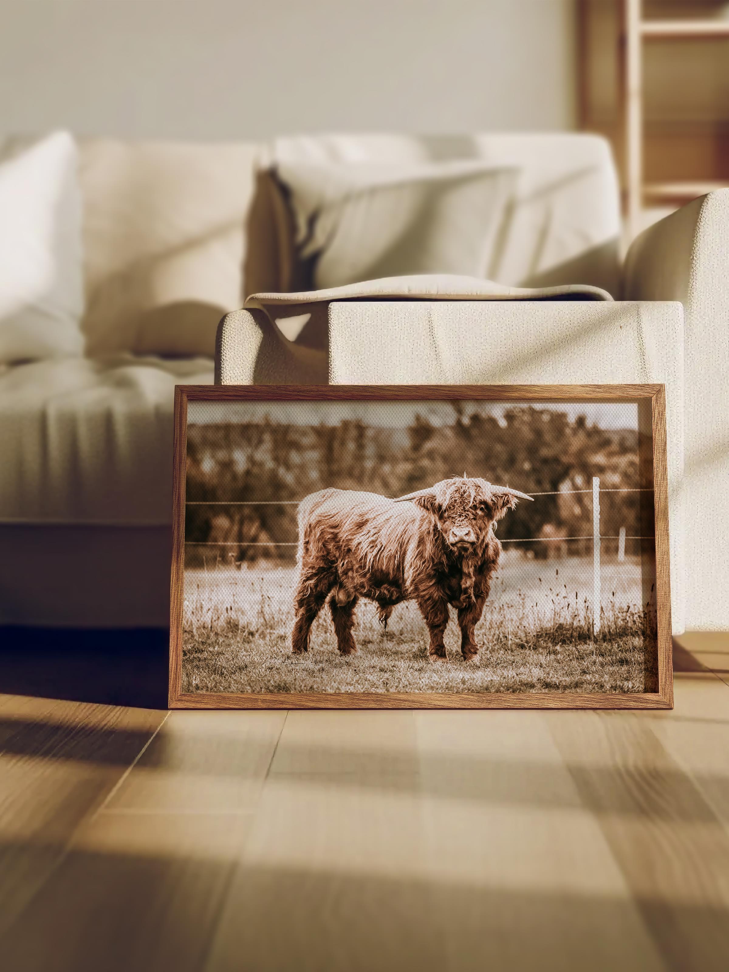 Rustic Çerçevesiz Poster, İskandinav Kahverengi Tablo, NO:500 Sığır Fotoğraf