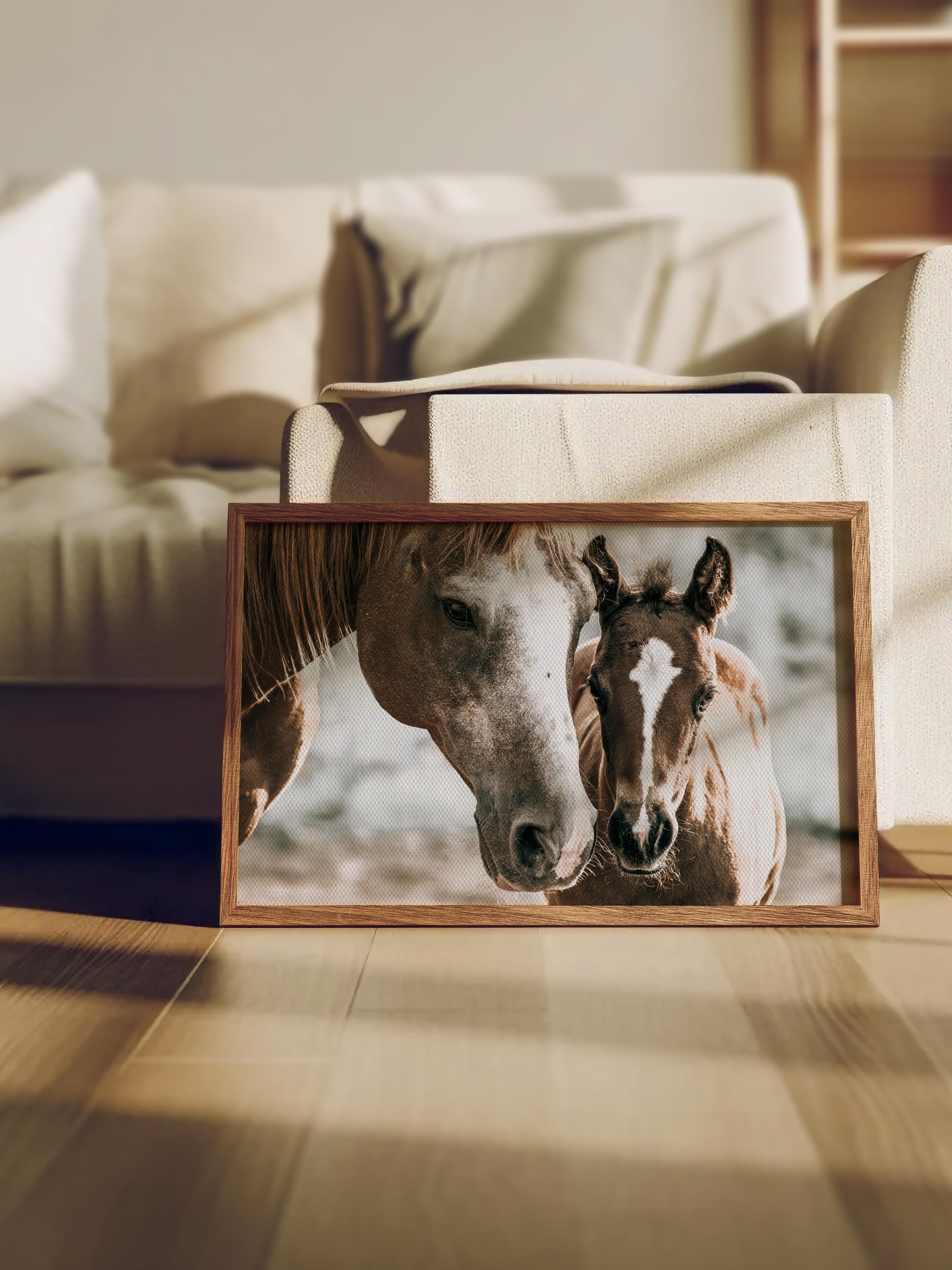 Rustic Çerçevesiz Poster, İskandinav Kahverengi Tablo, NO:501 Atlar Fotoğraf