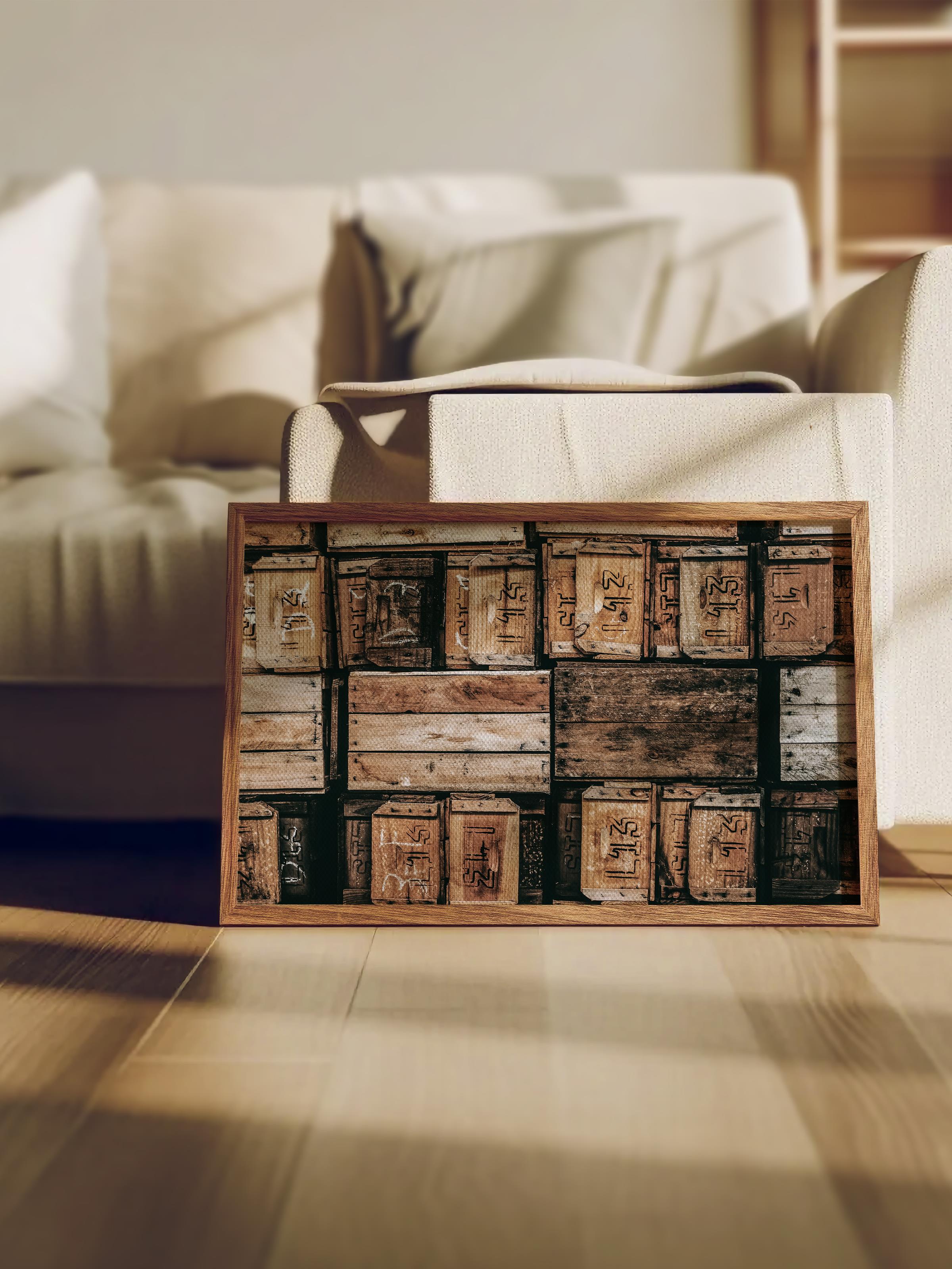 Rustic Çerçevesiz Poster, İskandinav Kahverengi Tablo, NO:503 Kasalar Fotoğraf
