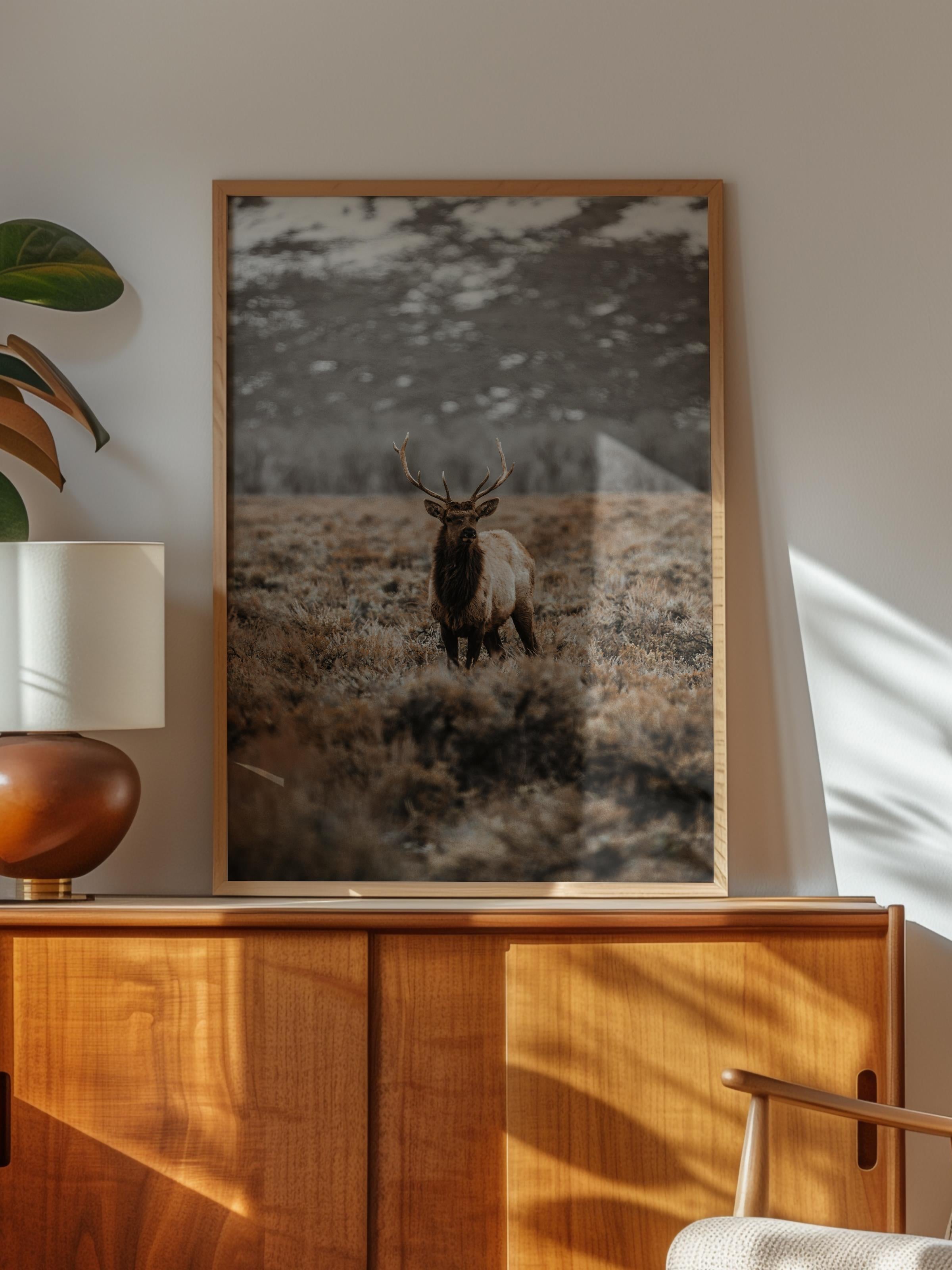 Rustic Çerçevesiz Poster, İskandinav Kahverengi Poster, NO:51 Uzakta İnek Fotoğraf, Dikey