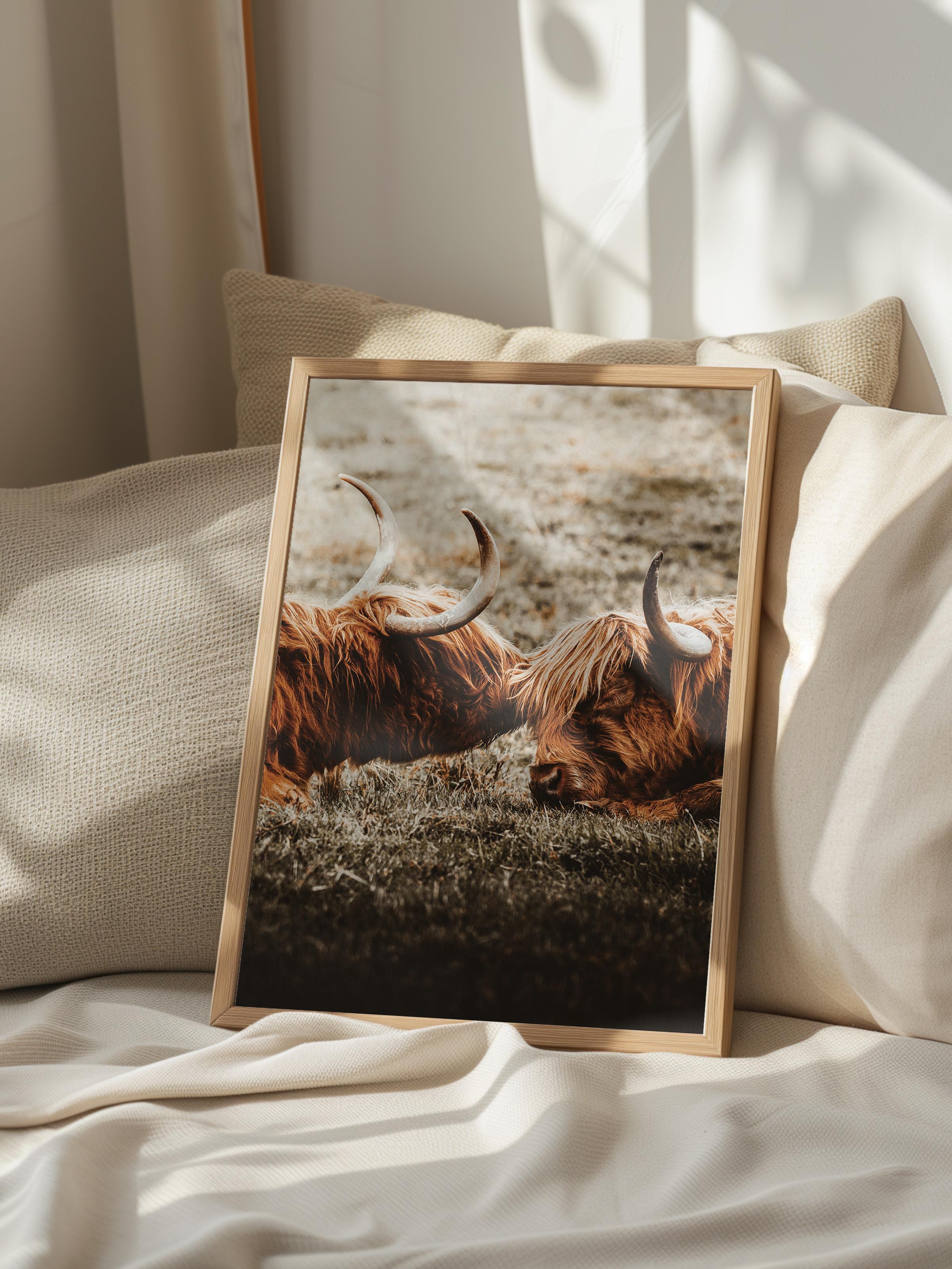 Rustic Çerçevesiz Poster, İskandinav Kahverengi Poster, NO:56 İnek Çifti Fotoğraf, Dikey
