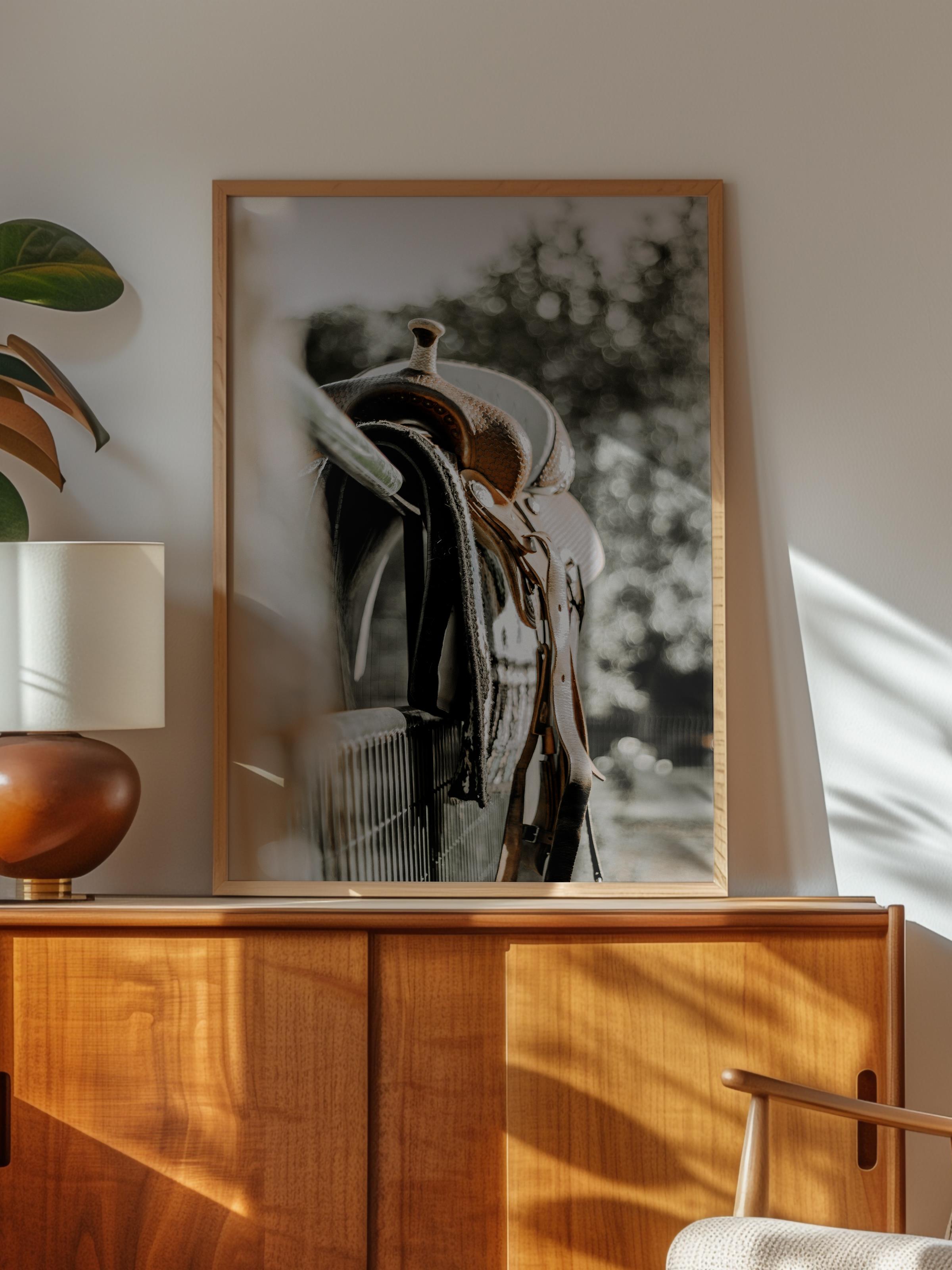 Rustic Çerçevesiz Poster, İskandinav Kahverengi Poster, NO:58 Atın Eyer Takımı Fotoğraf, Dikey
